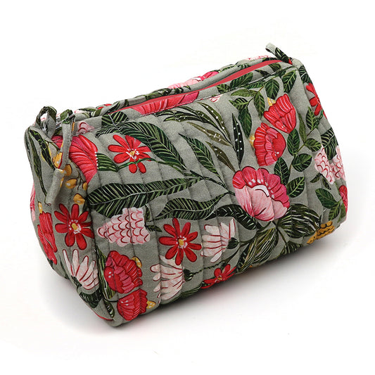 Pink mix botanical quilted make-up bag