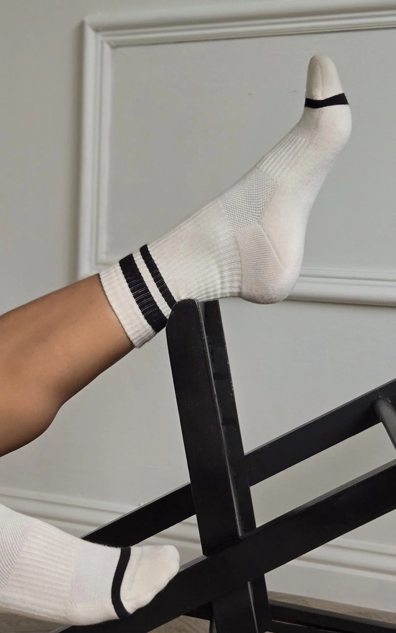 Luxe Cotton Sports Socks - Ecru & Black