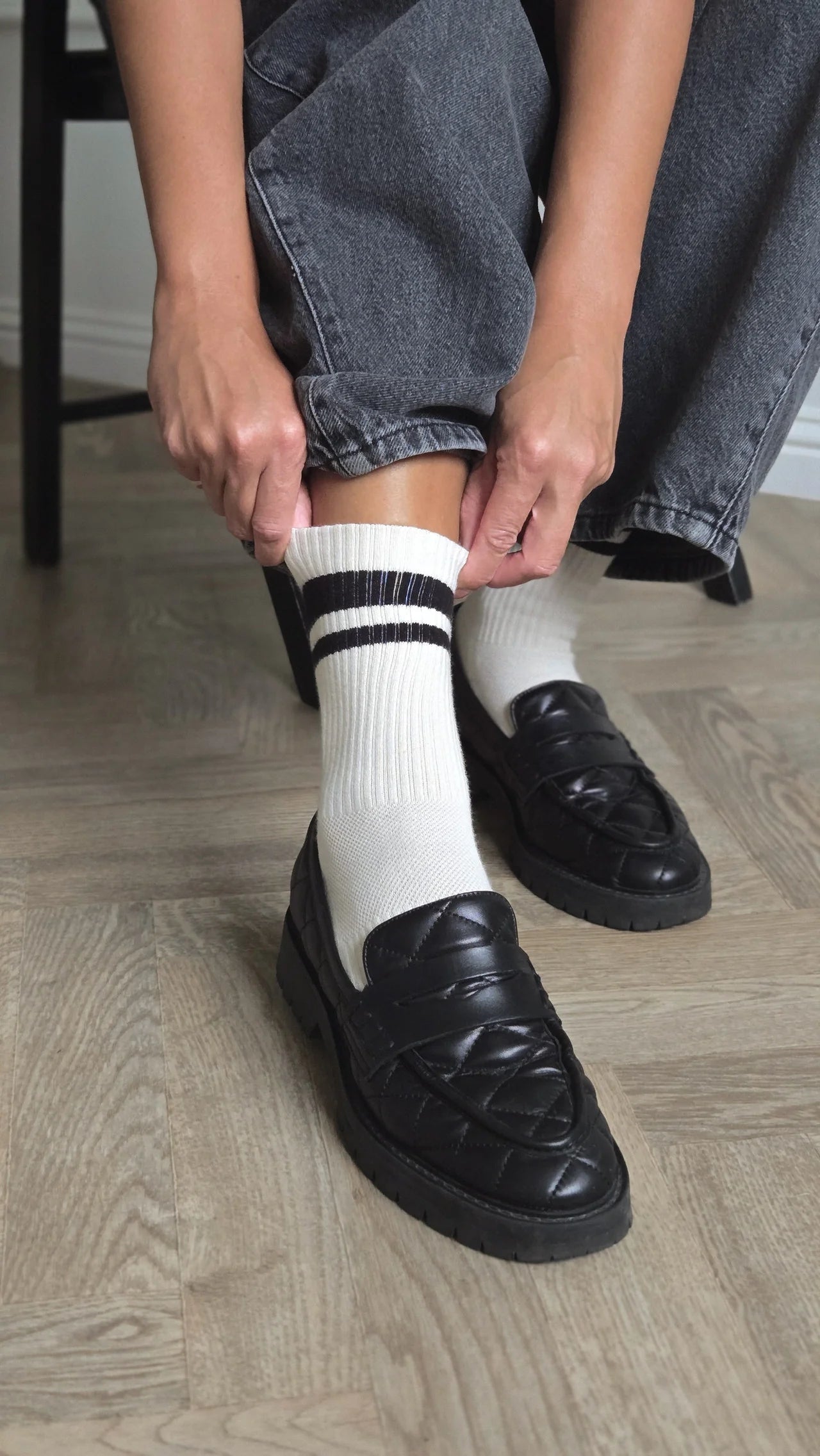 Luxe Cotton Sports Socks - Ecru & Black