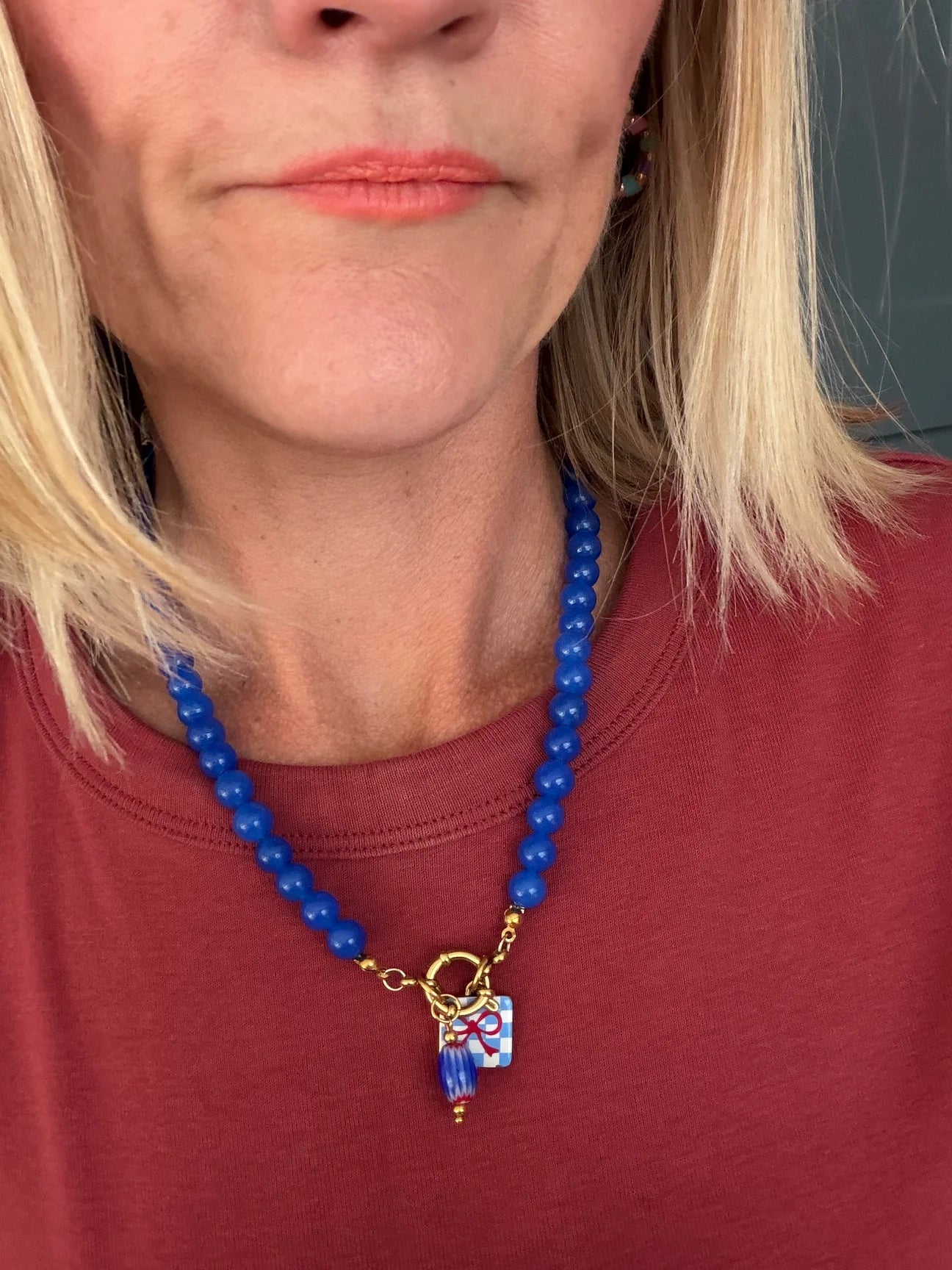 Bright Blue Clemence Beaded Necklace - Blue Bead & Kitty Bow Charms