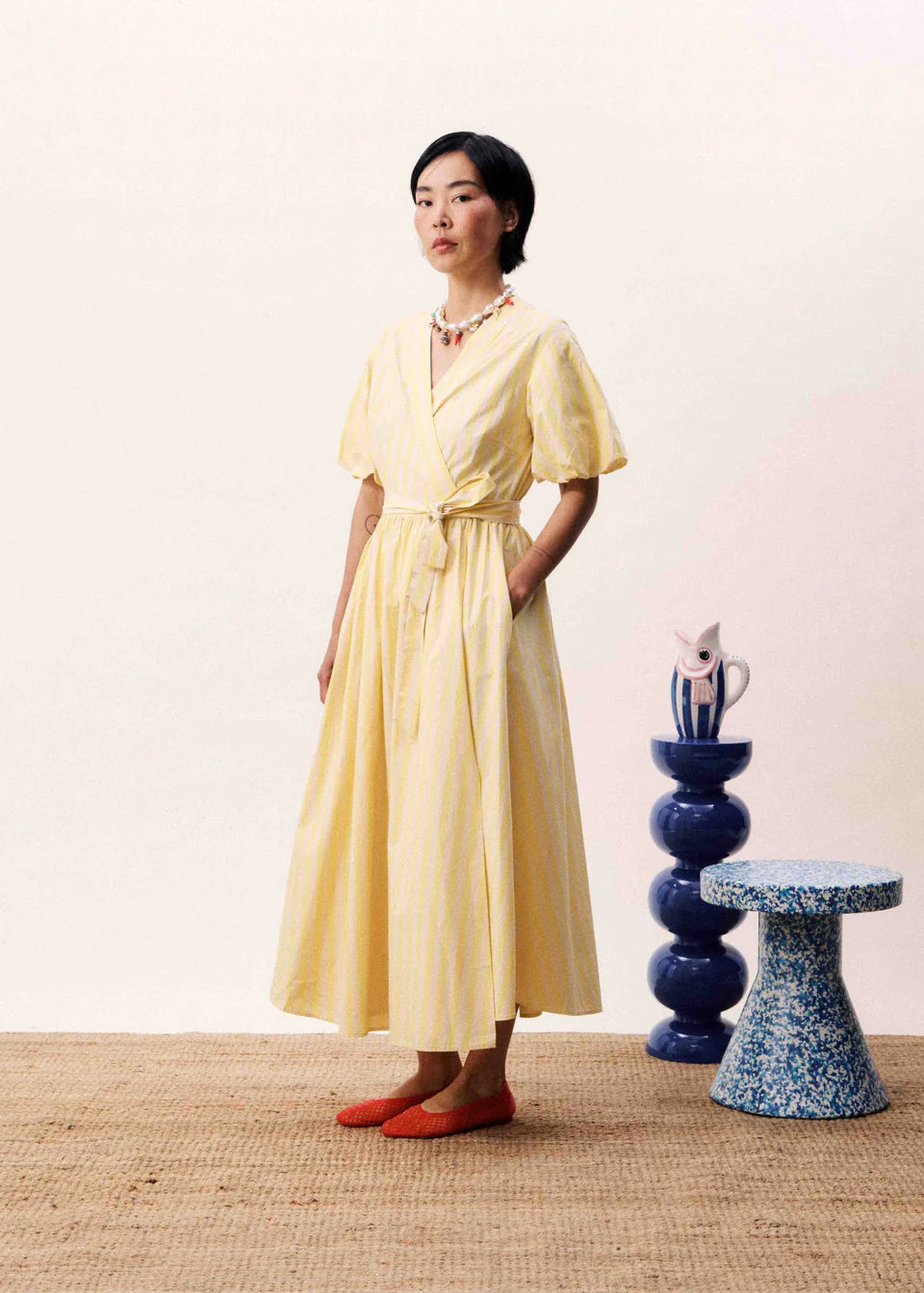 Queen Wrap Dress - Butter Yellow Stripe