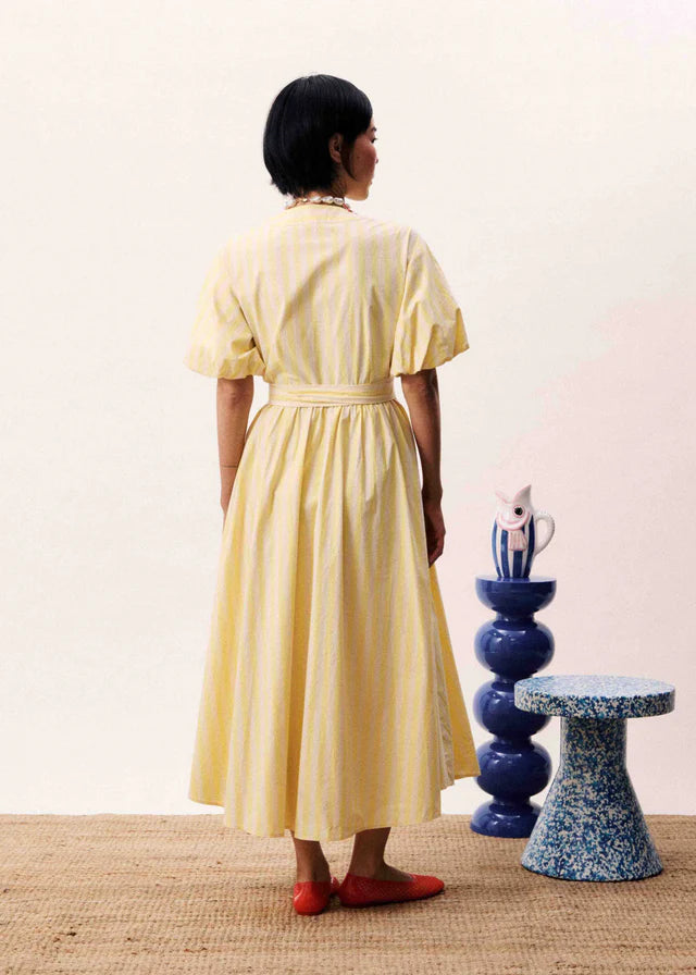 Queen Wrap Dress - Butter Yellow Stripe