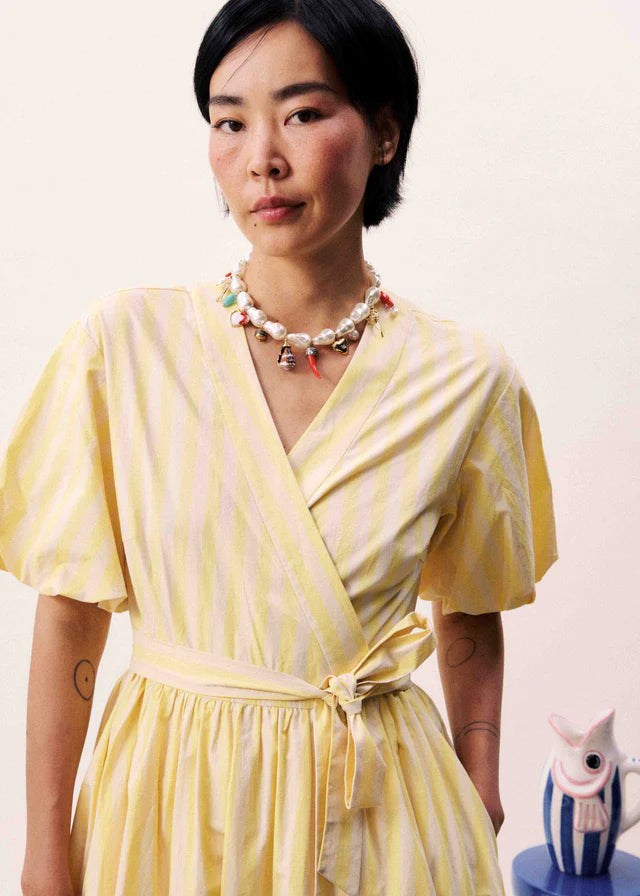 Queen Wrap Dress - Butter Yellow Stripe