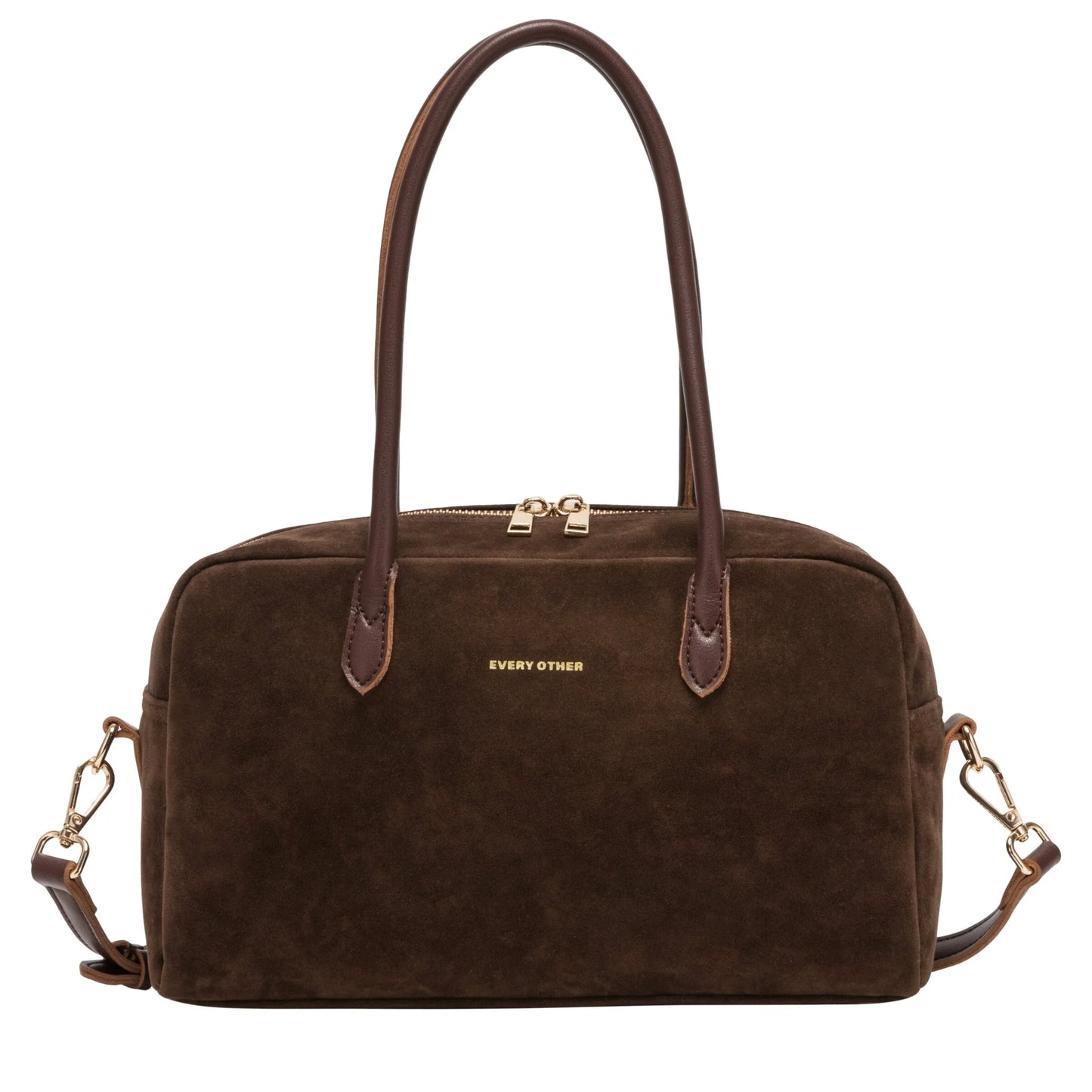 Suede Effect Bowling Bag - Brown