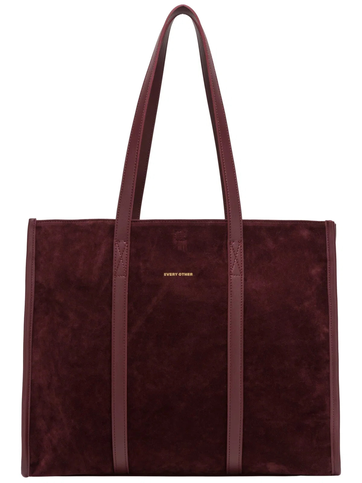 Suede Effect Large Tote Bag - Burgundy