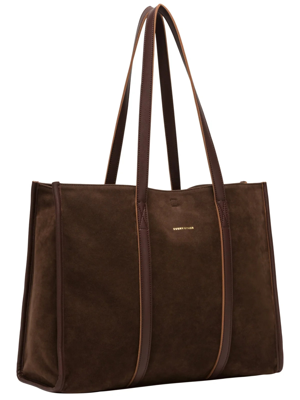 Suede Effect Large Tote Bag - Brown