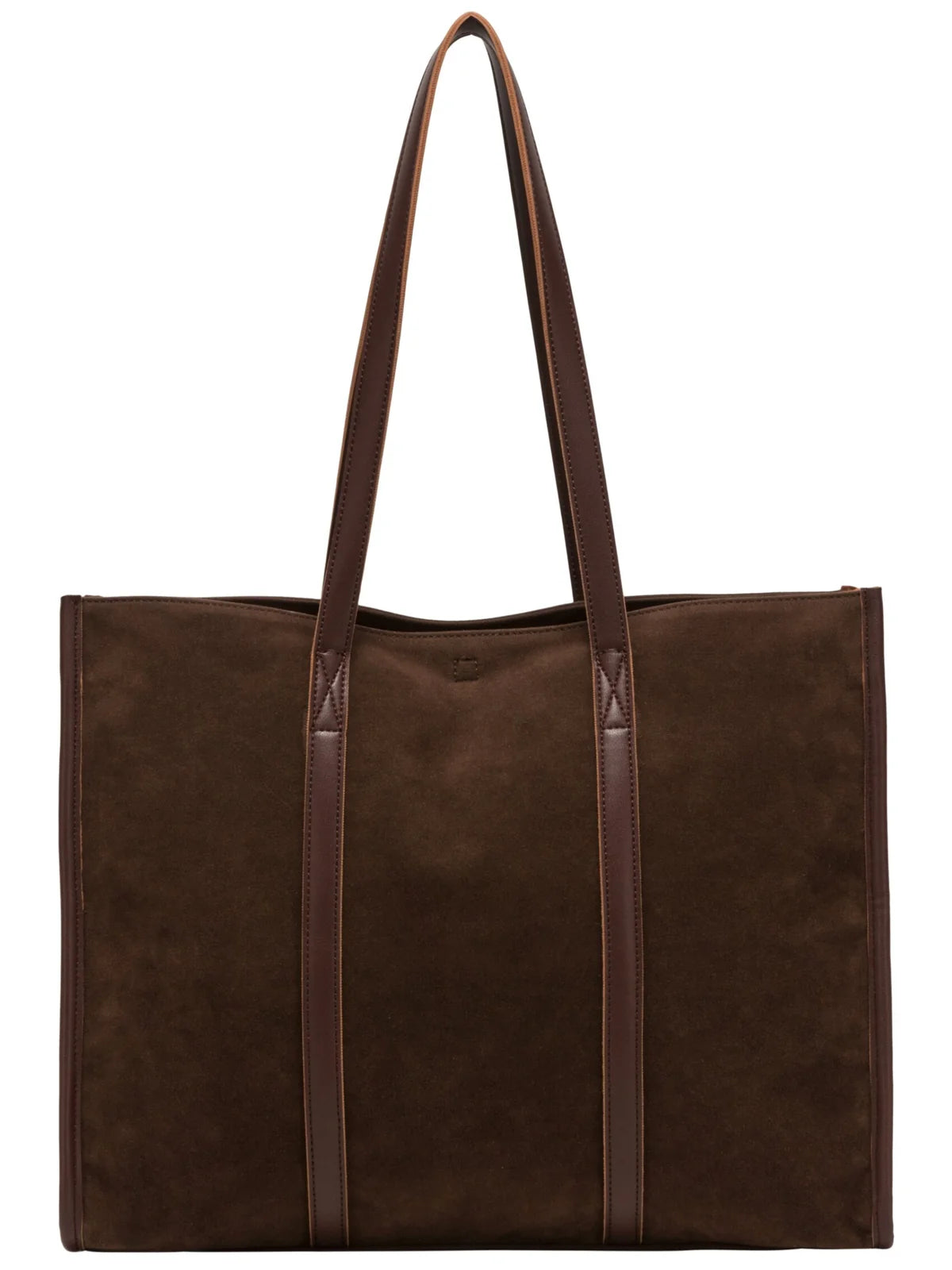 Suede Effect Large Tote Bag - Brown