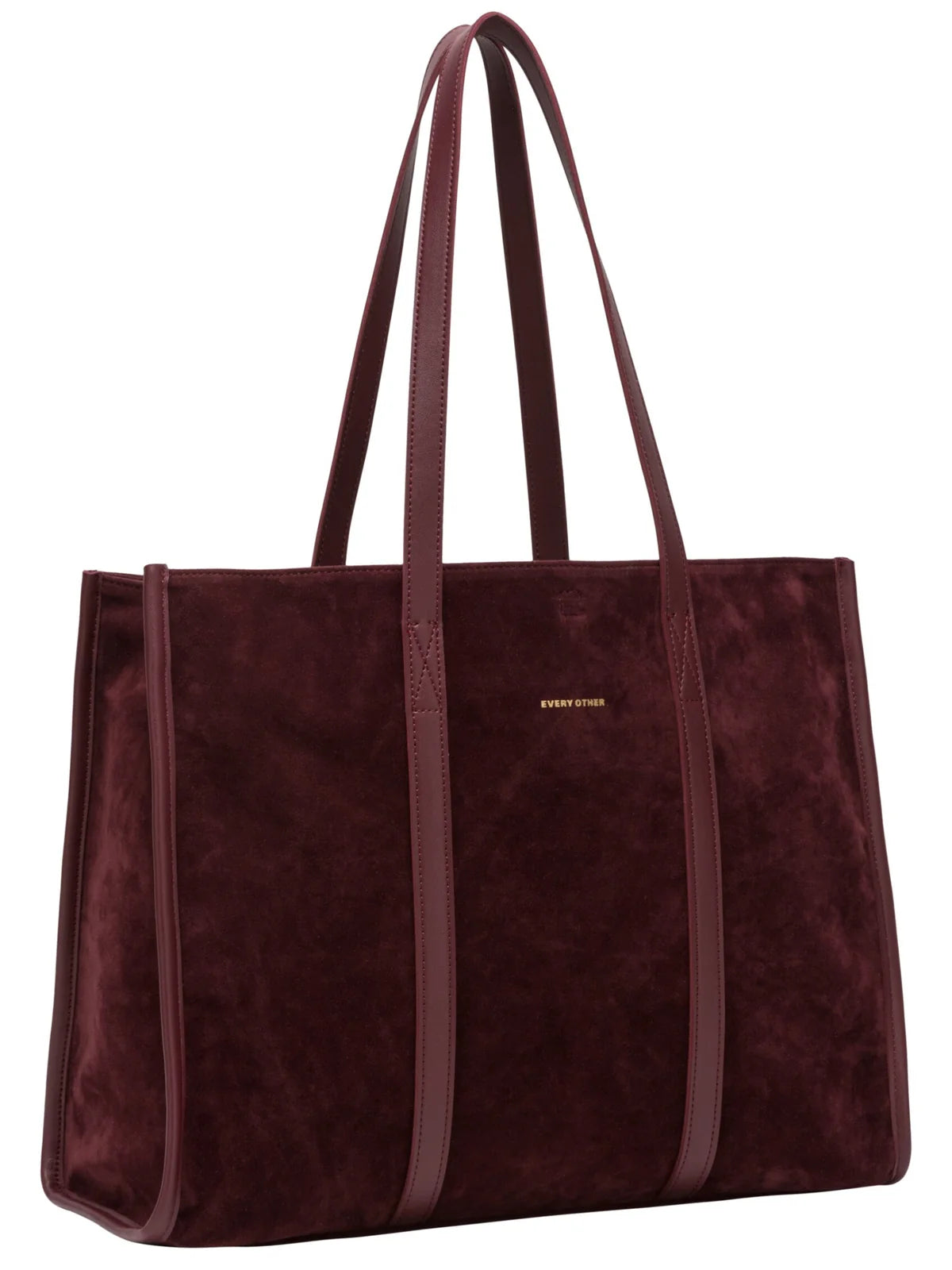 Suede Effect Large Tote Bag - Burgundy
