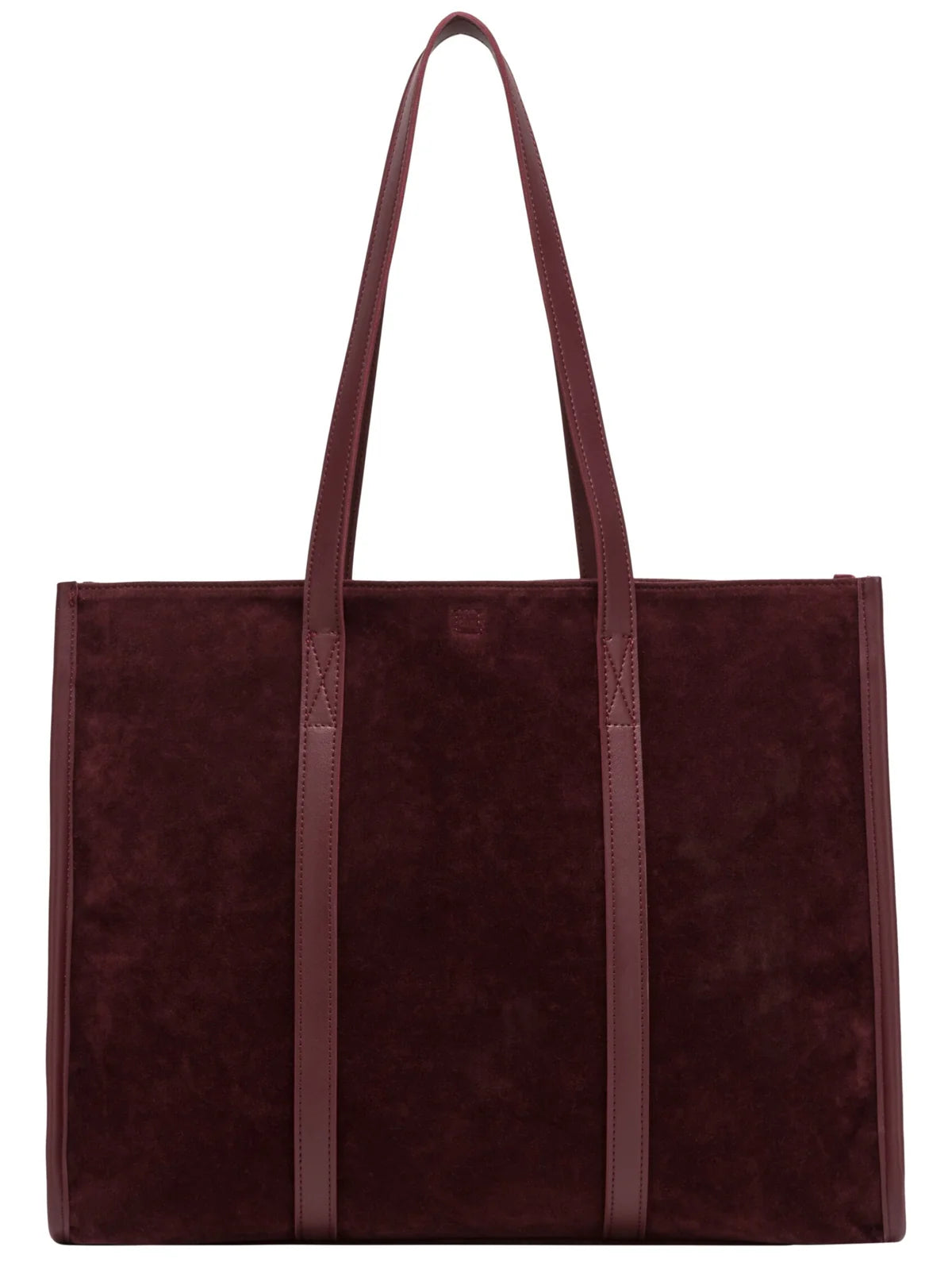 Suede Effect Large Tote Bag - Burgundy