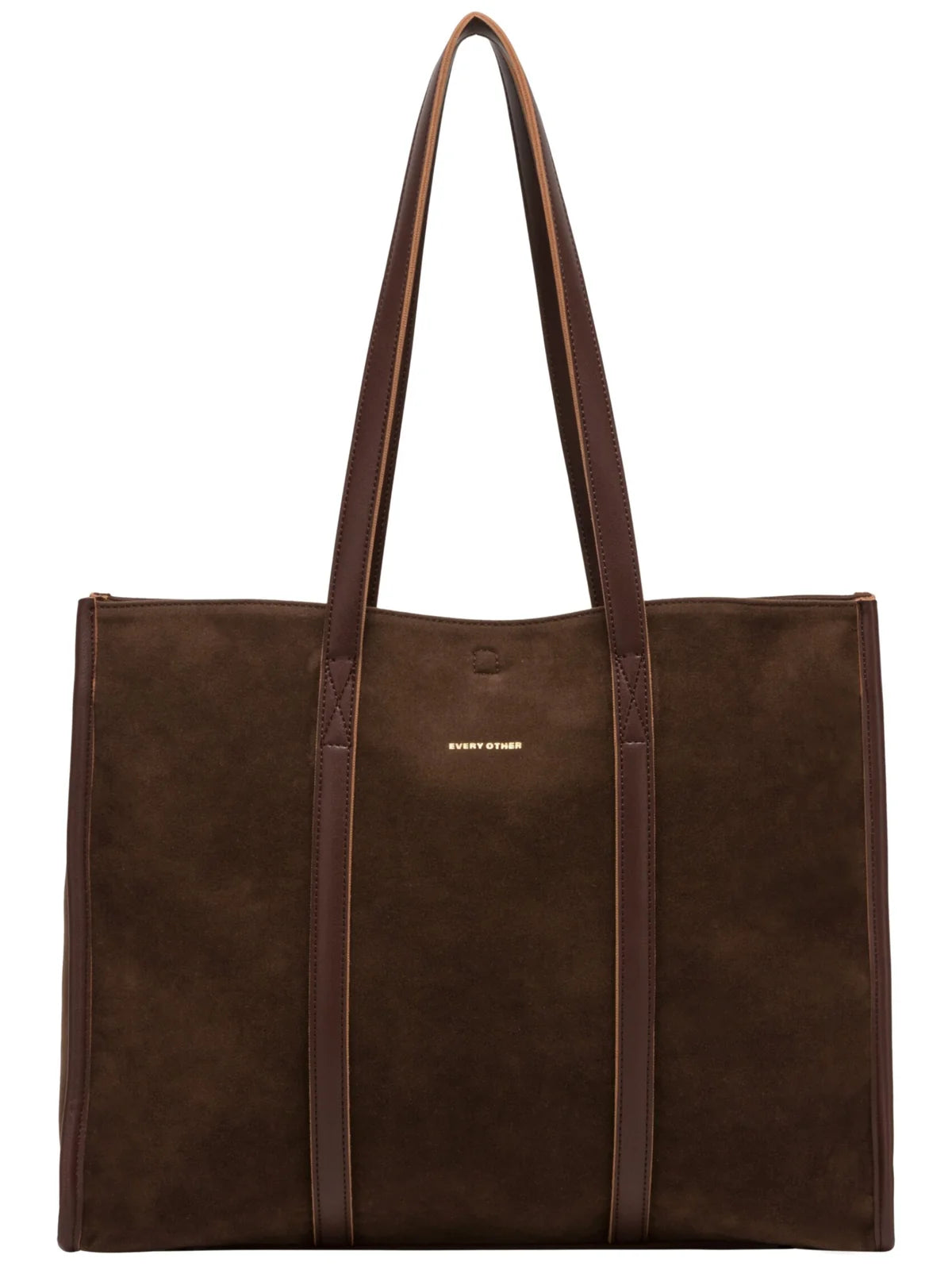 Suede Effect Large Tote Bag - Brown