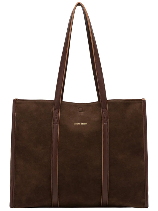 Suede Effect Large Tote Bag - Brown