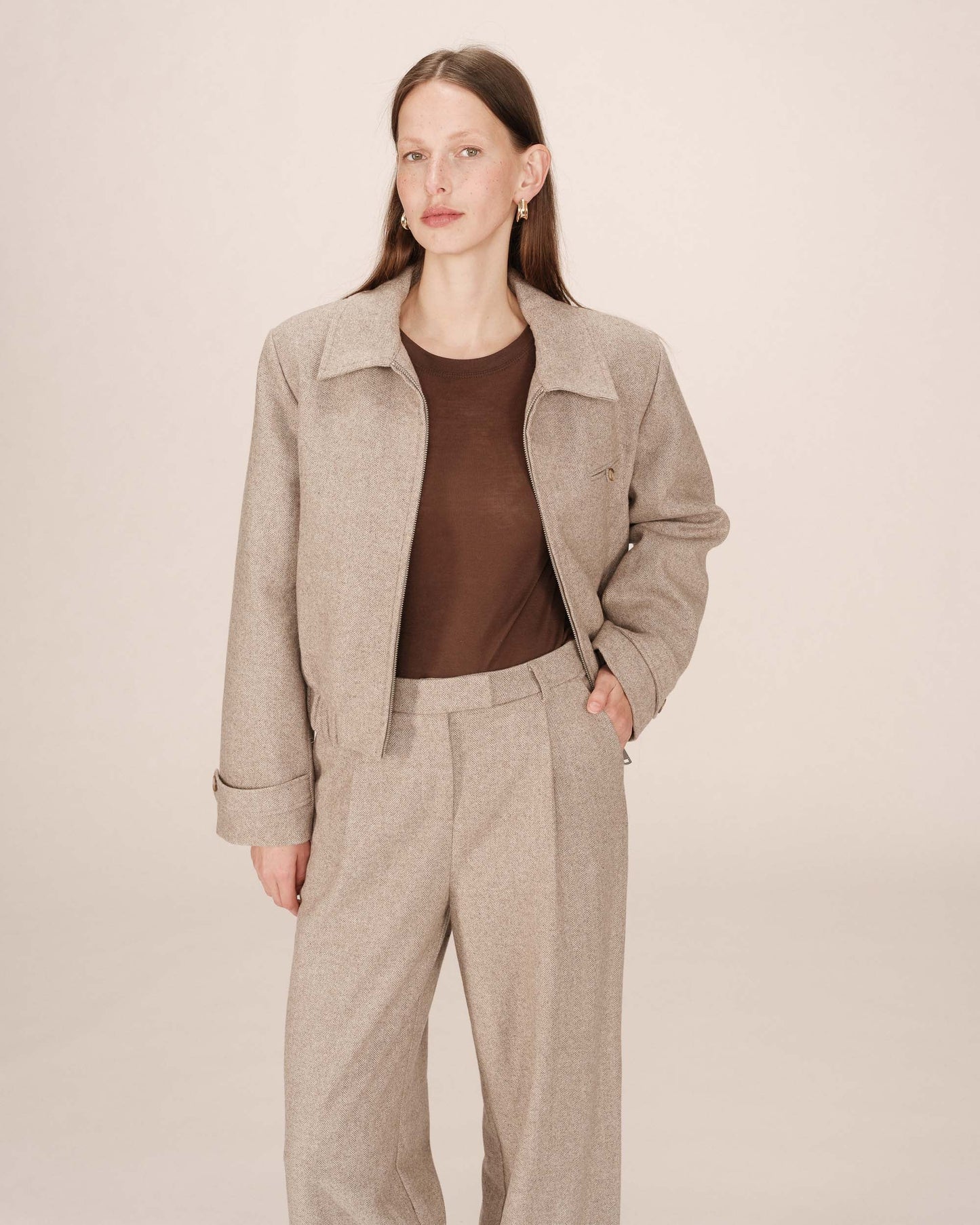 Tiffany Boxy Wool Jacket - Grey / Brown