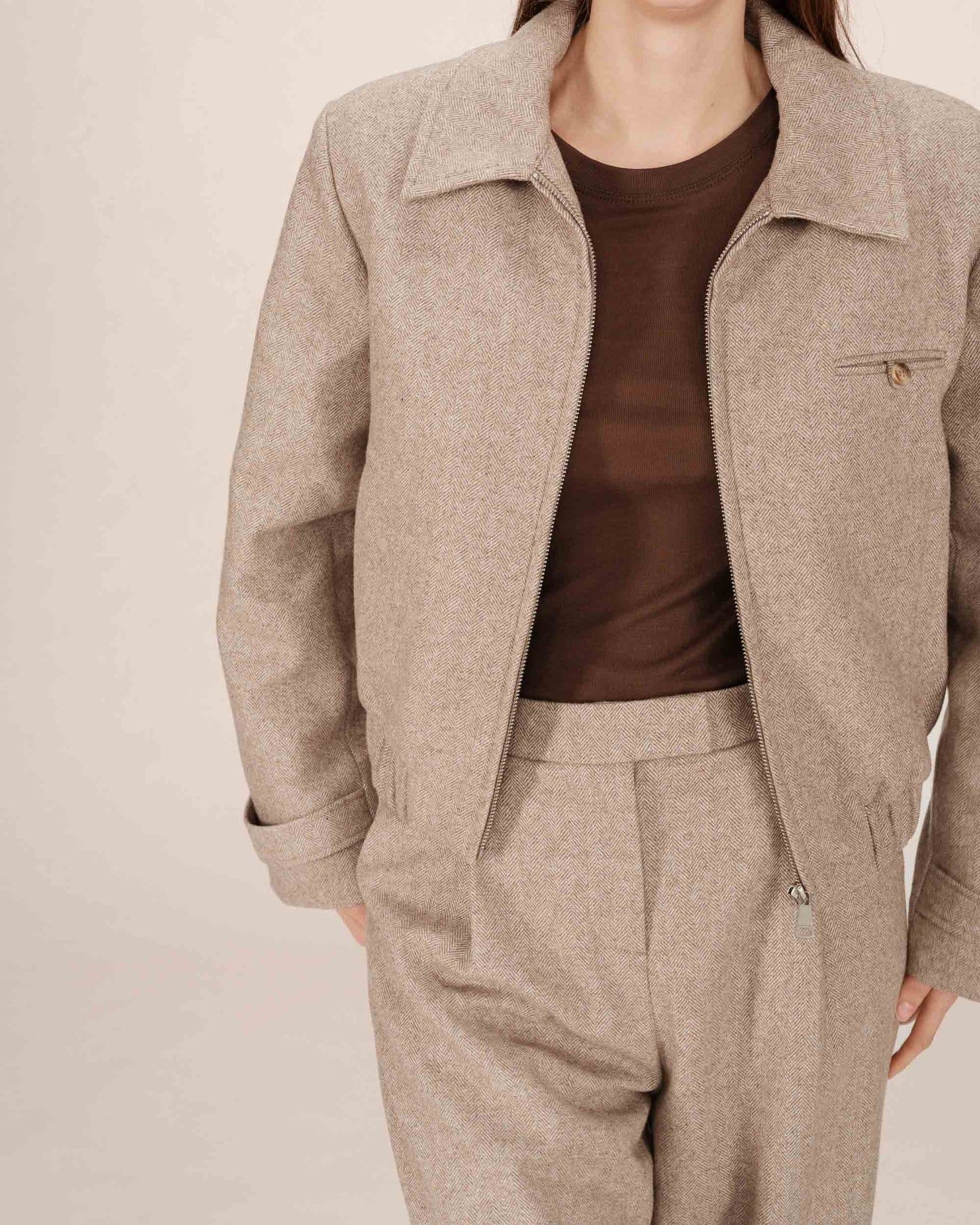 Tiffany Boxy Wool Jacket - Grey / Brown