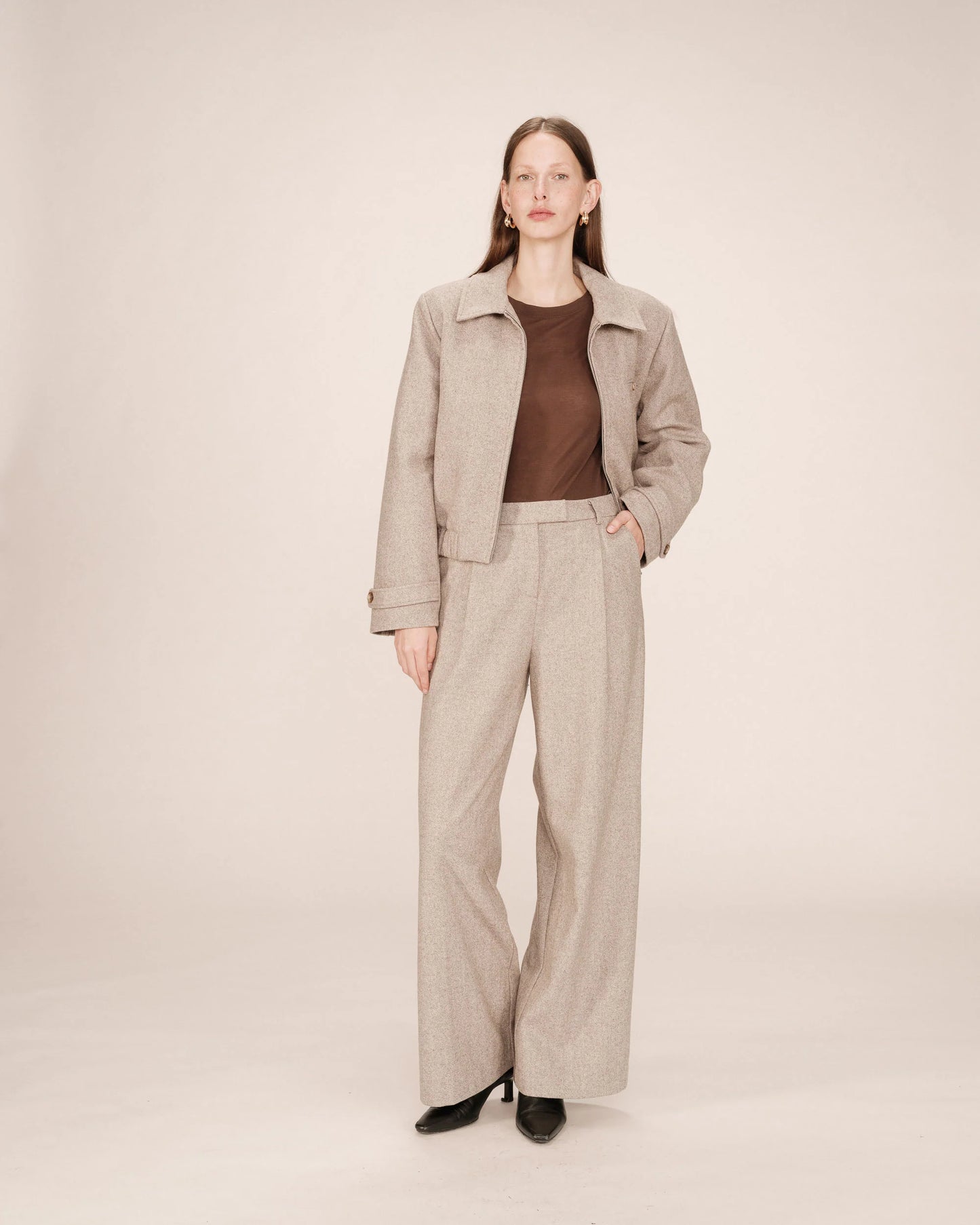 Tiffany Boxy Wool Jacket - Grey / Brown