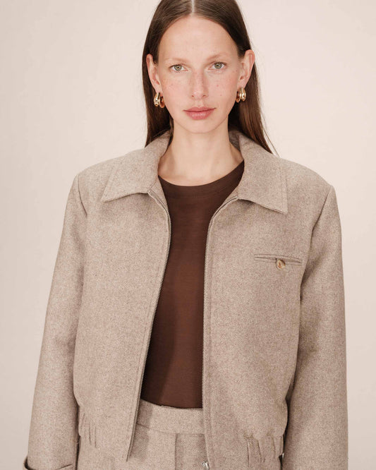 Tiffany Boxy Wool Jacket - Grey / Brown