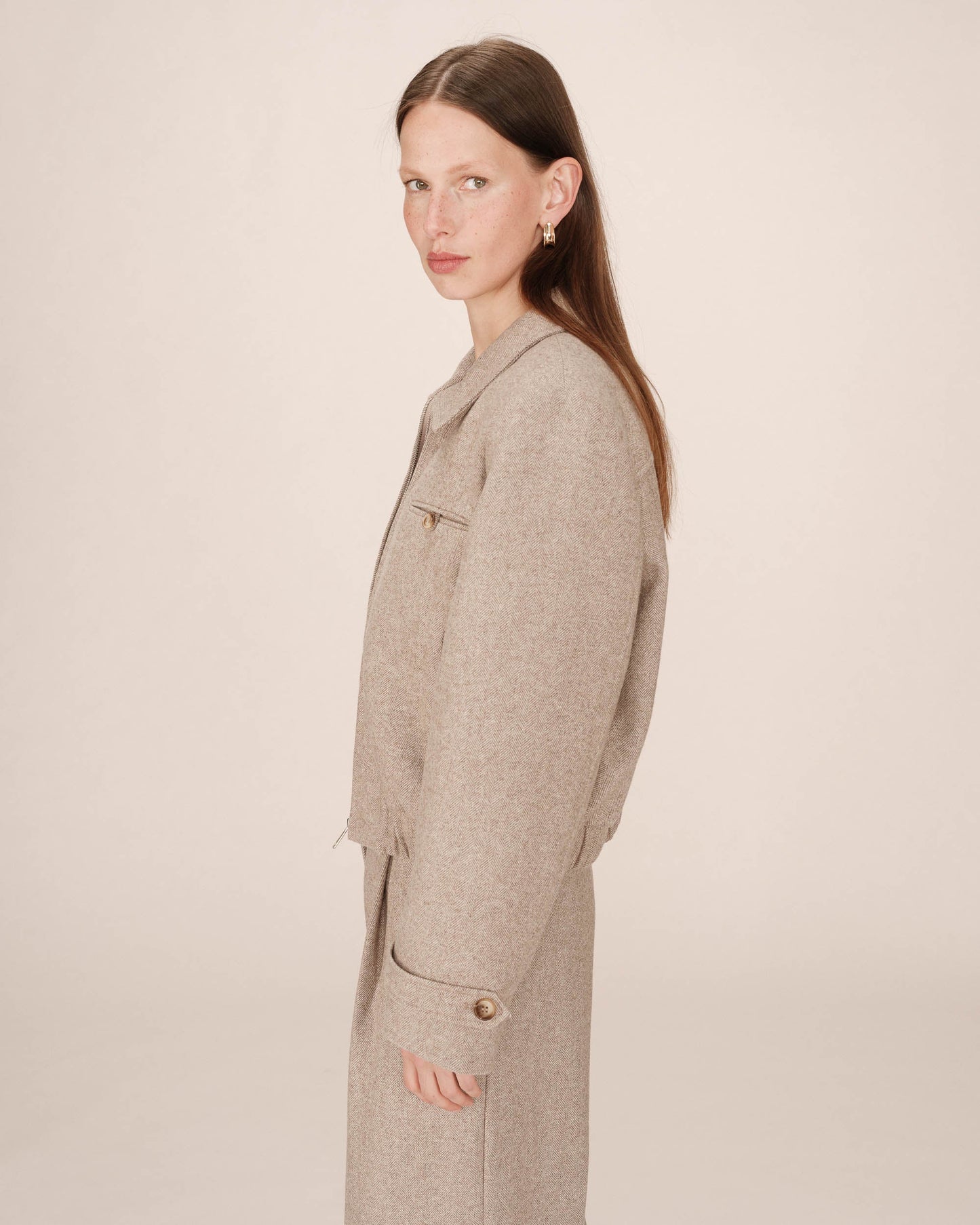 Tiffany Boxy Wool Jacket - Grey / Brown