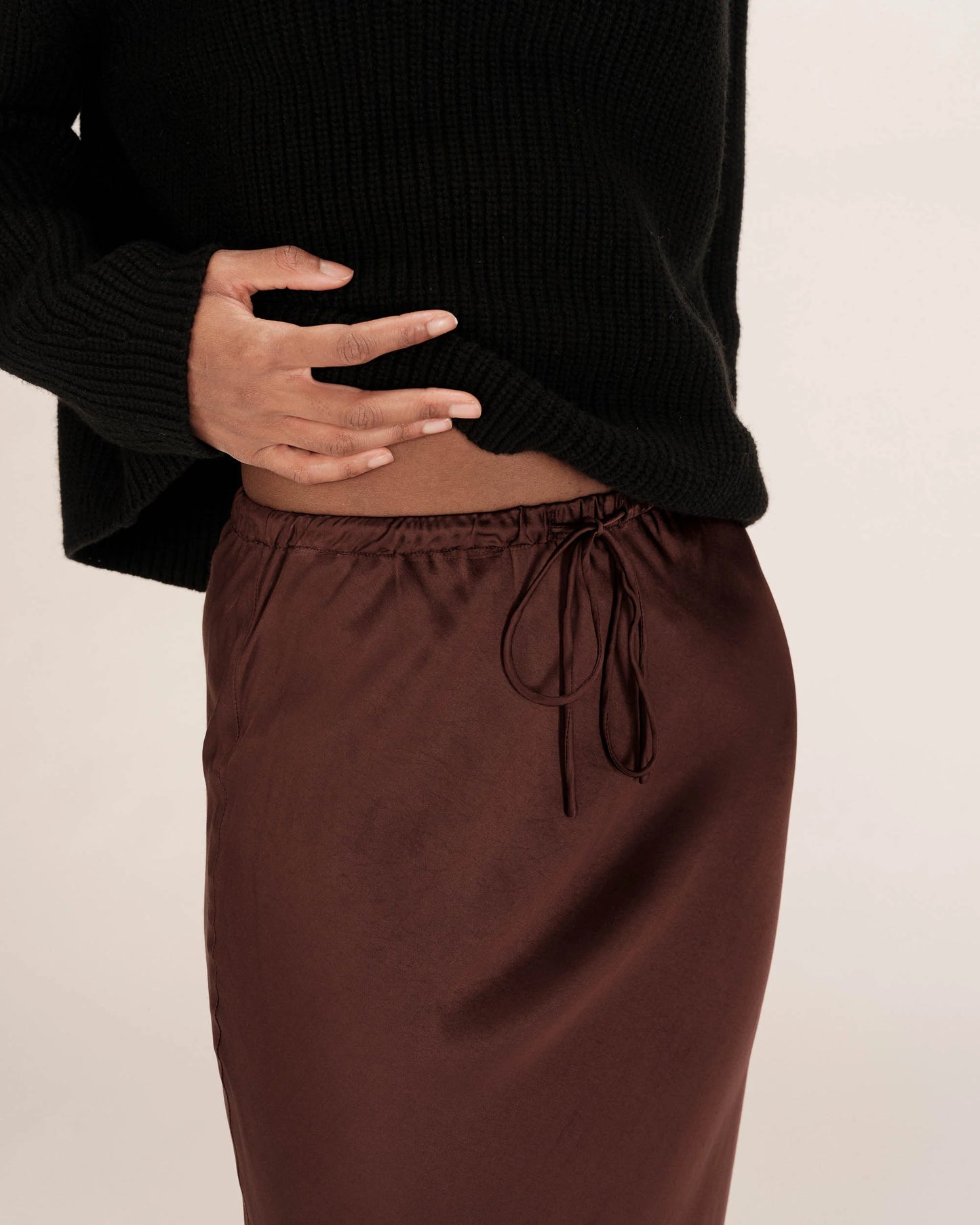 Talmas Long Satin Skirt - Chocolate