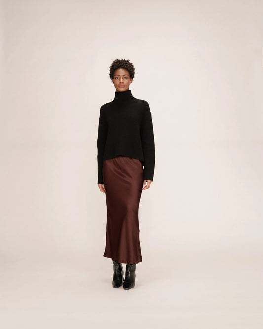 Talmas Long Satin Skirt - Chocolate