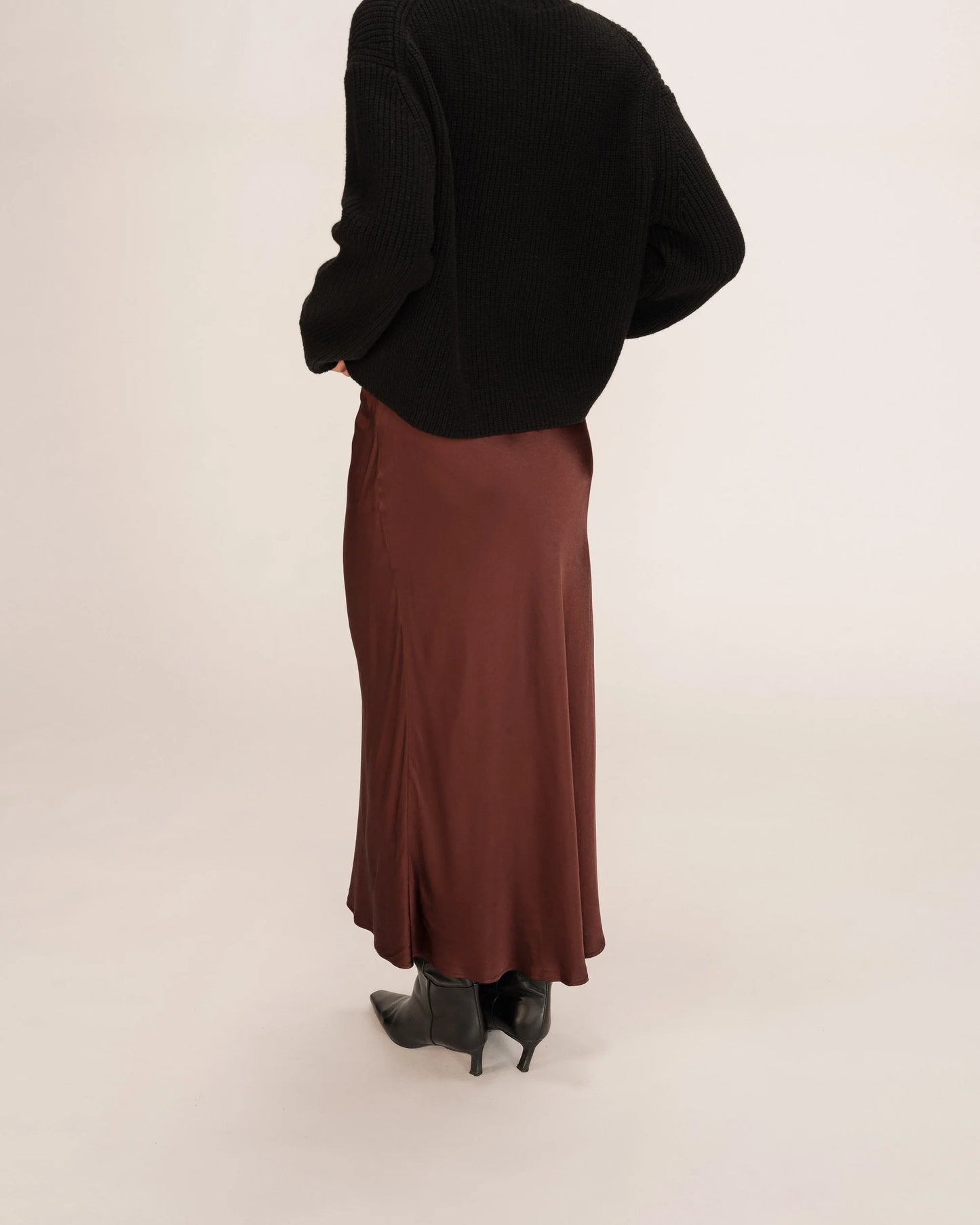 Talmas Long Satin Skirt - Chocolate