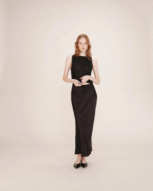 Talmas Long Satin Skirt - Black
