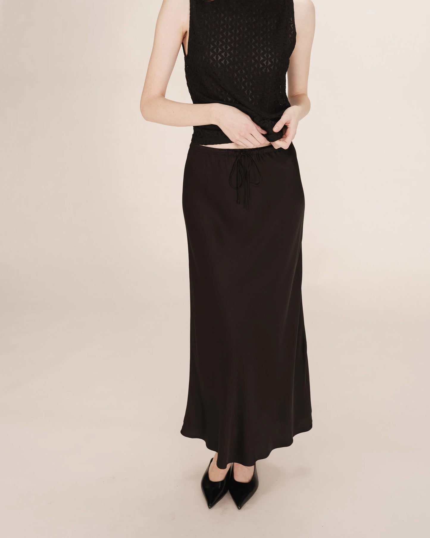 Talmas Long Satin Skirt - Black