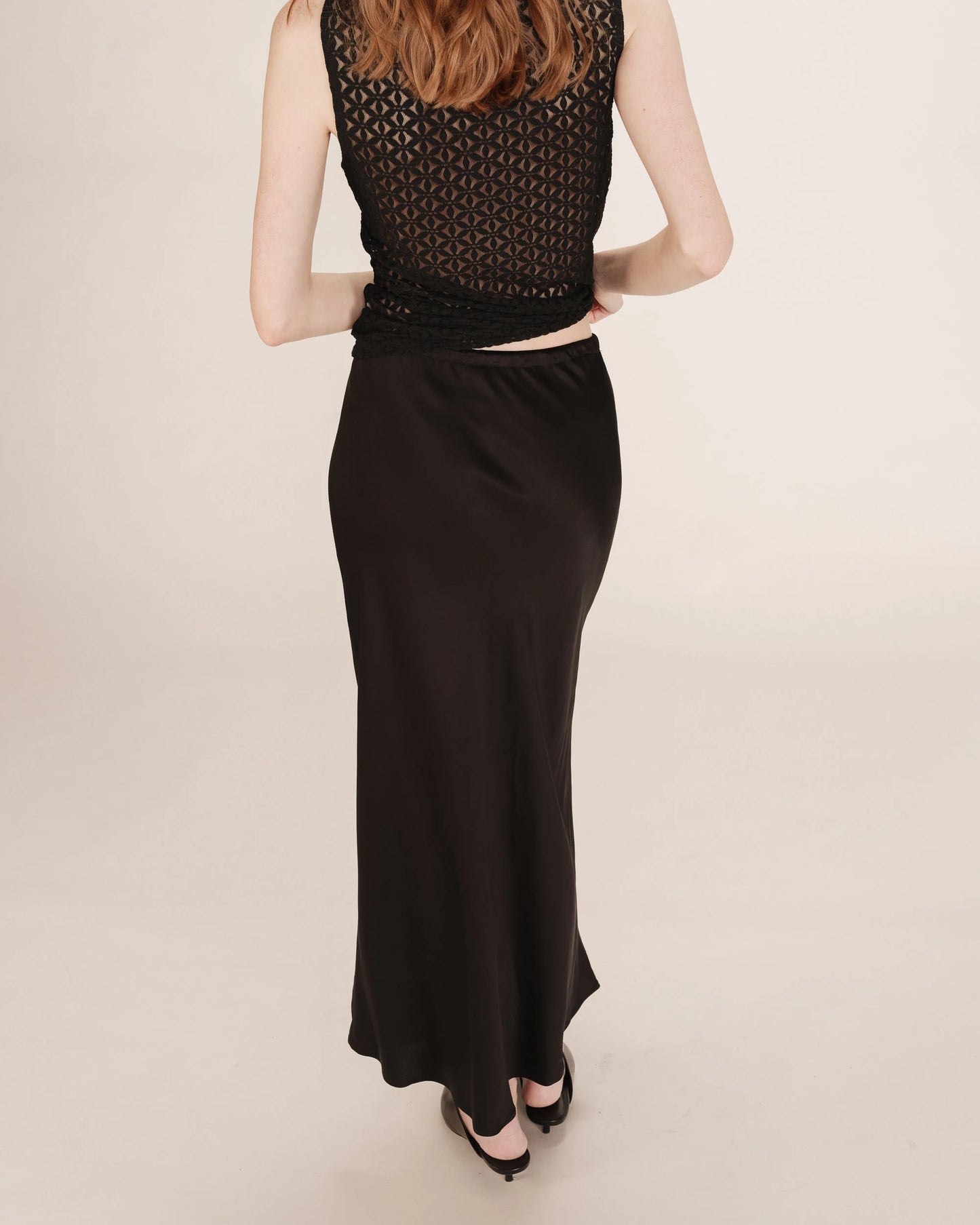 Talmas Long Satin Skirt - Black