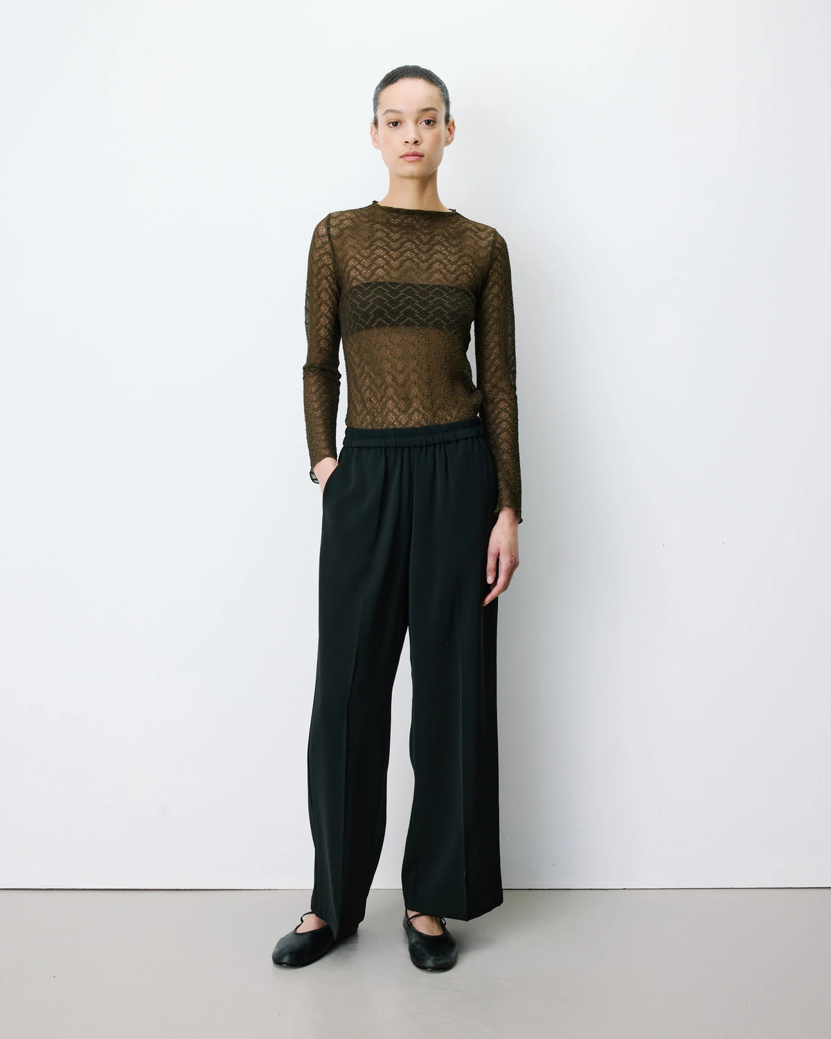 Aube Lace Long Sleeve Top - Khaki