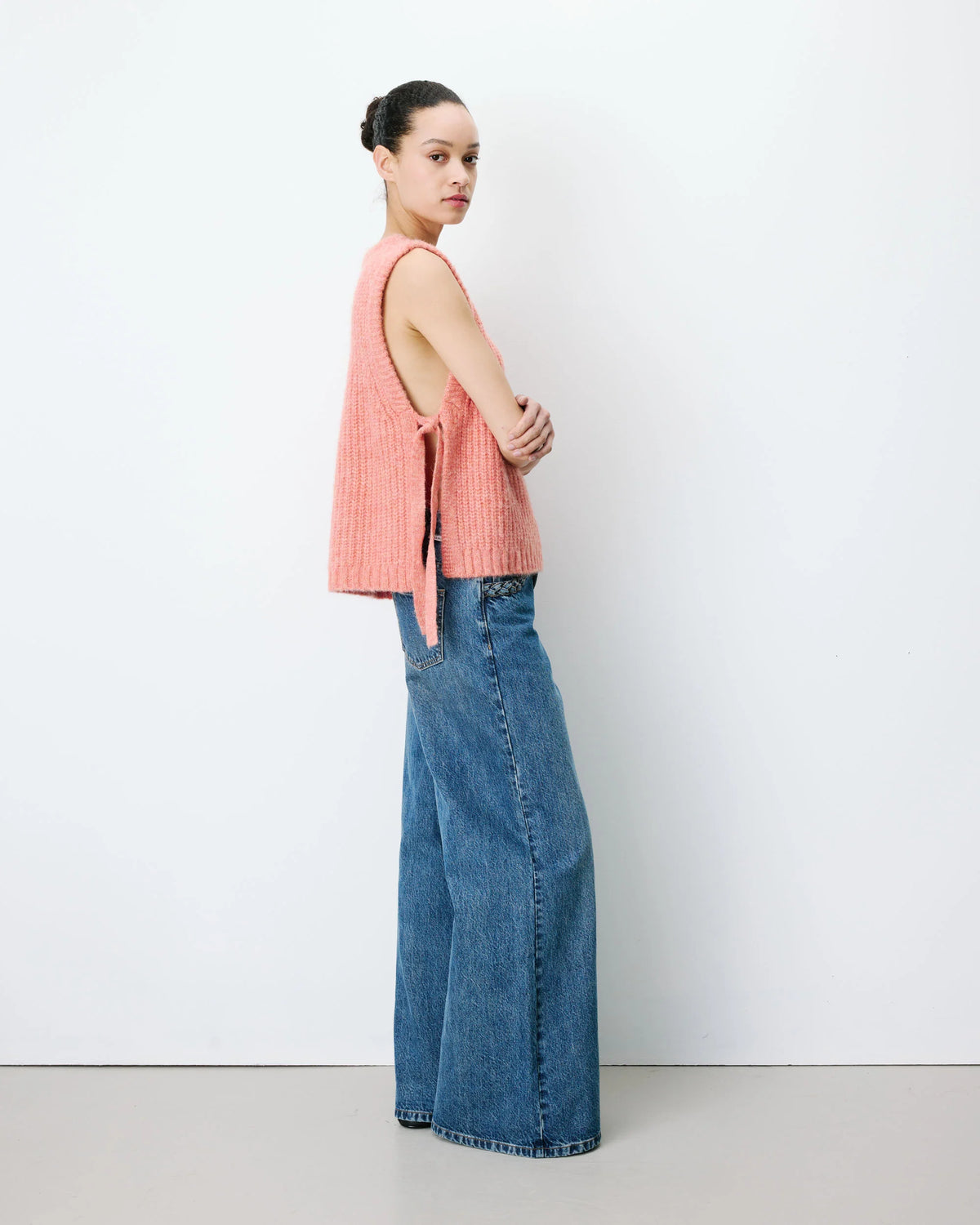 Argan Side Tie Sleeveless Jumper - Peche
