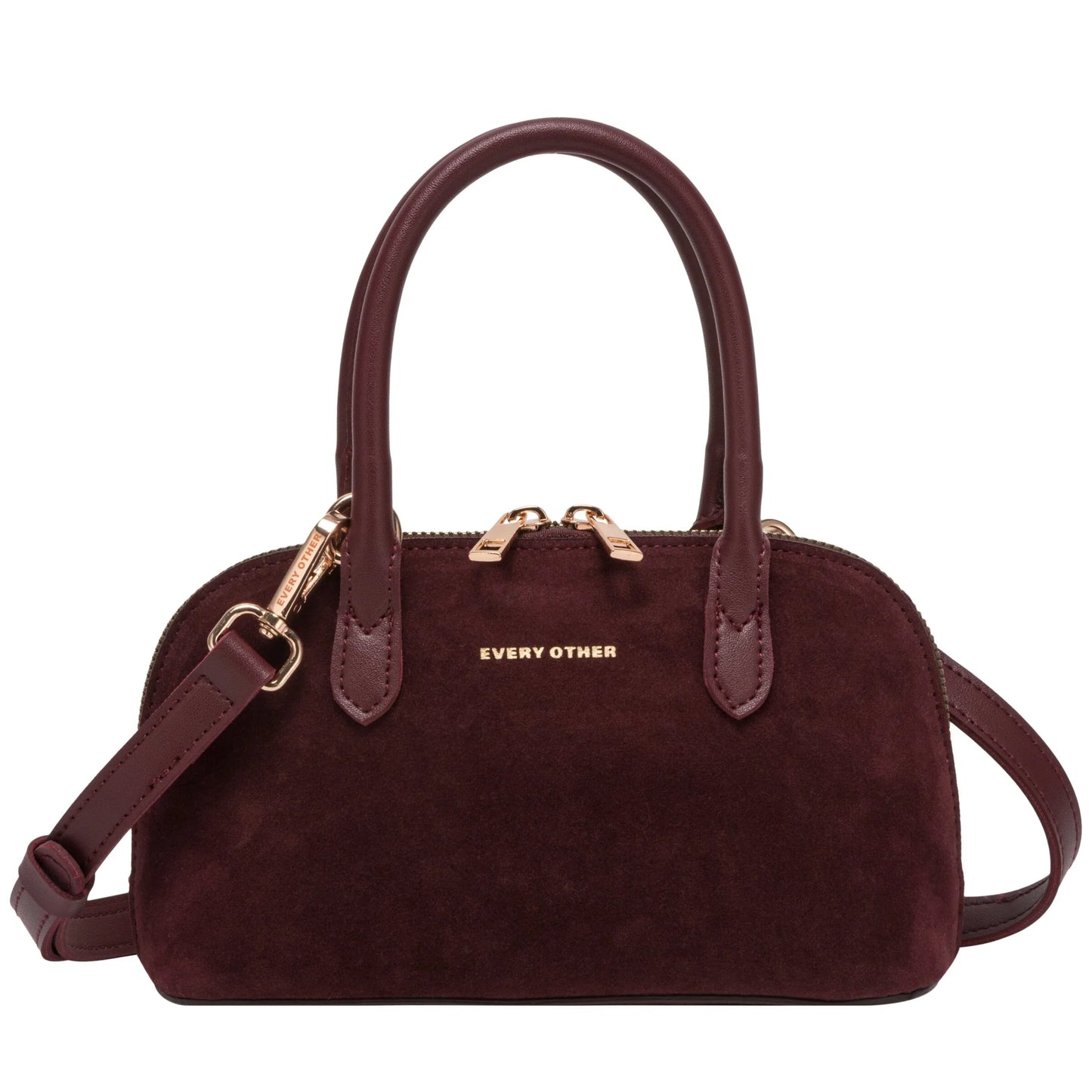 Suede Effect Mini Bowling Bag - Burgundy