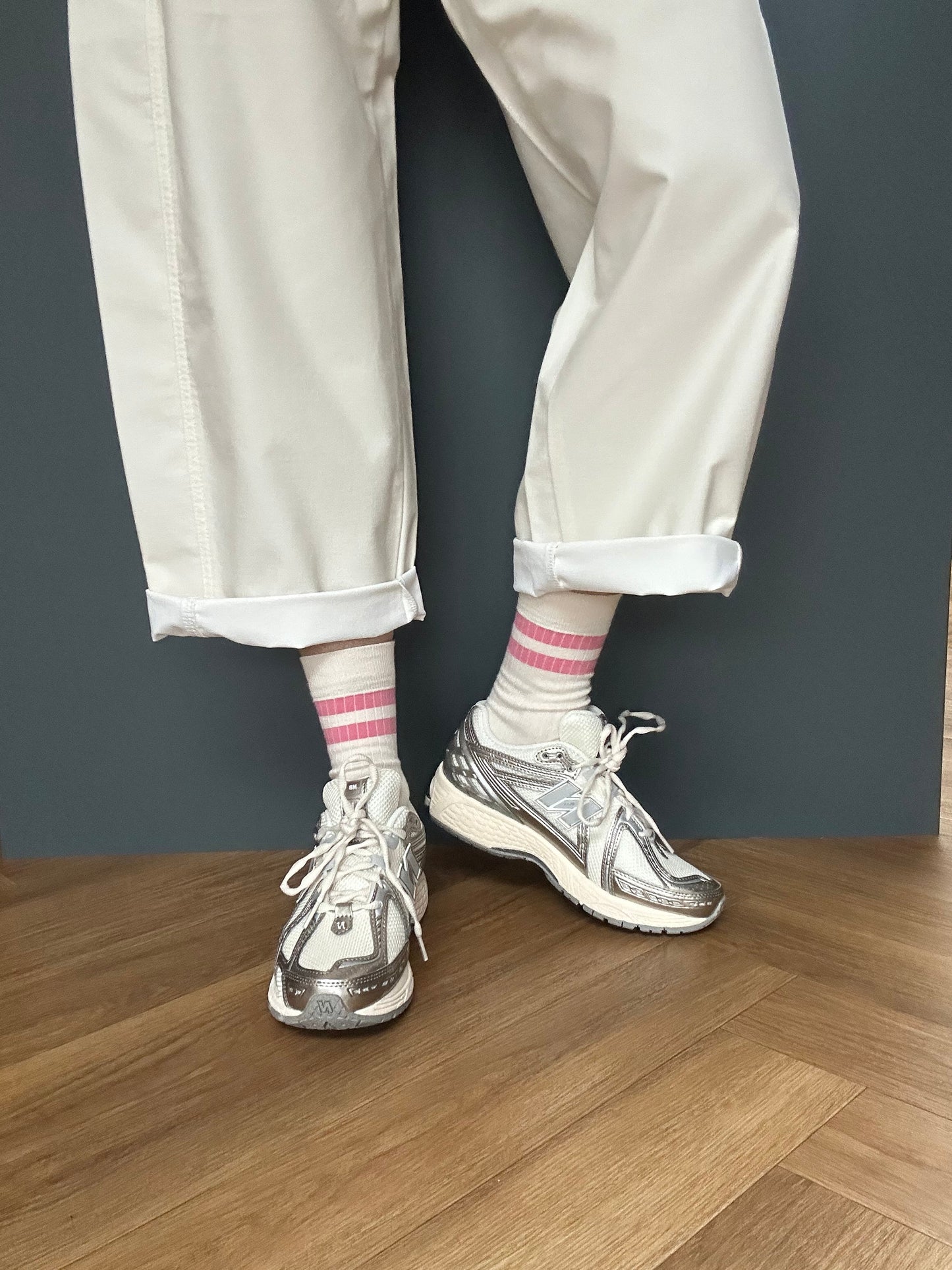 Luxe Cotton Ribbed Socks - Ecru & Rose Pink