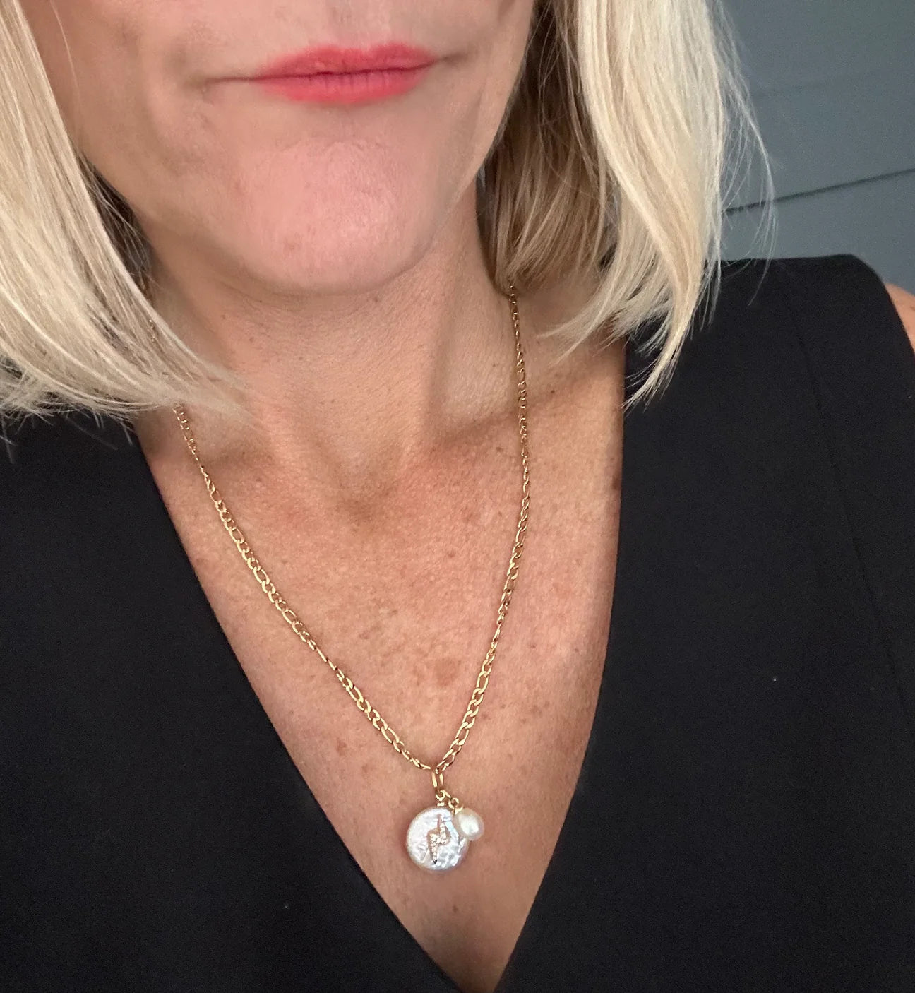 Iris Gold Plated Pearl Lightening Bolt Necklace - Gold