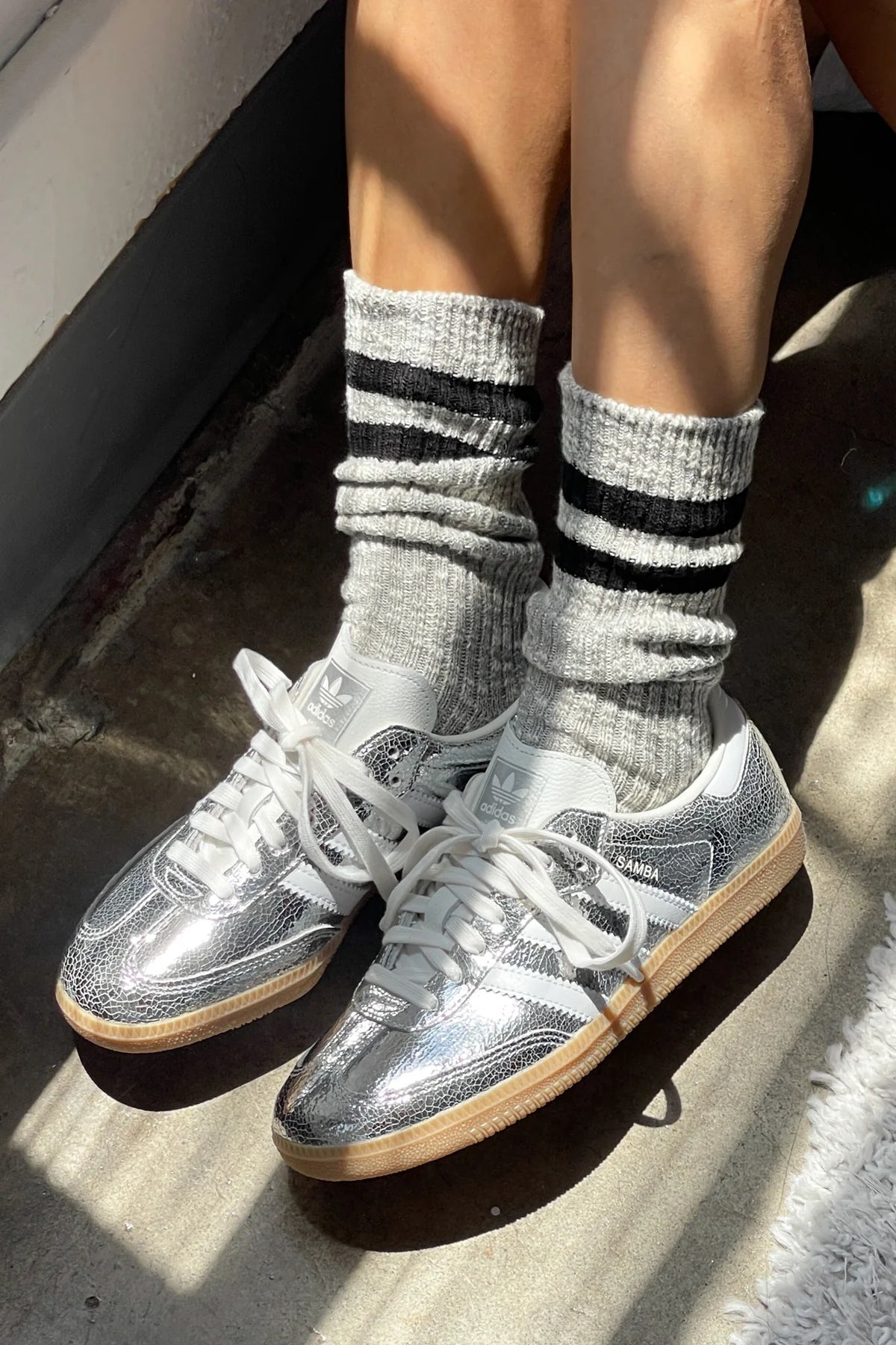Cottage Socks - Varsity Grey With Black Stripe
