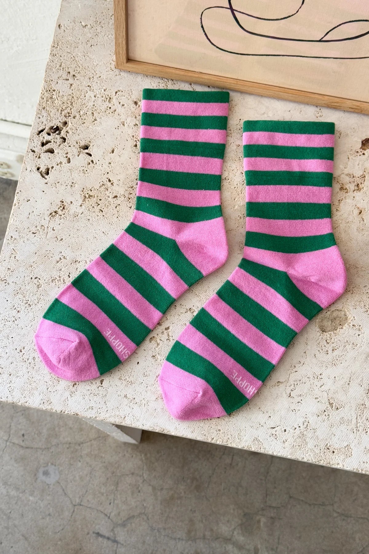 Wally Socks - Pink & Green Stripes