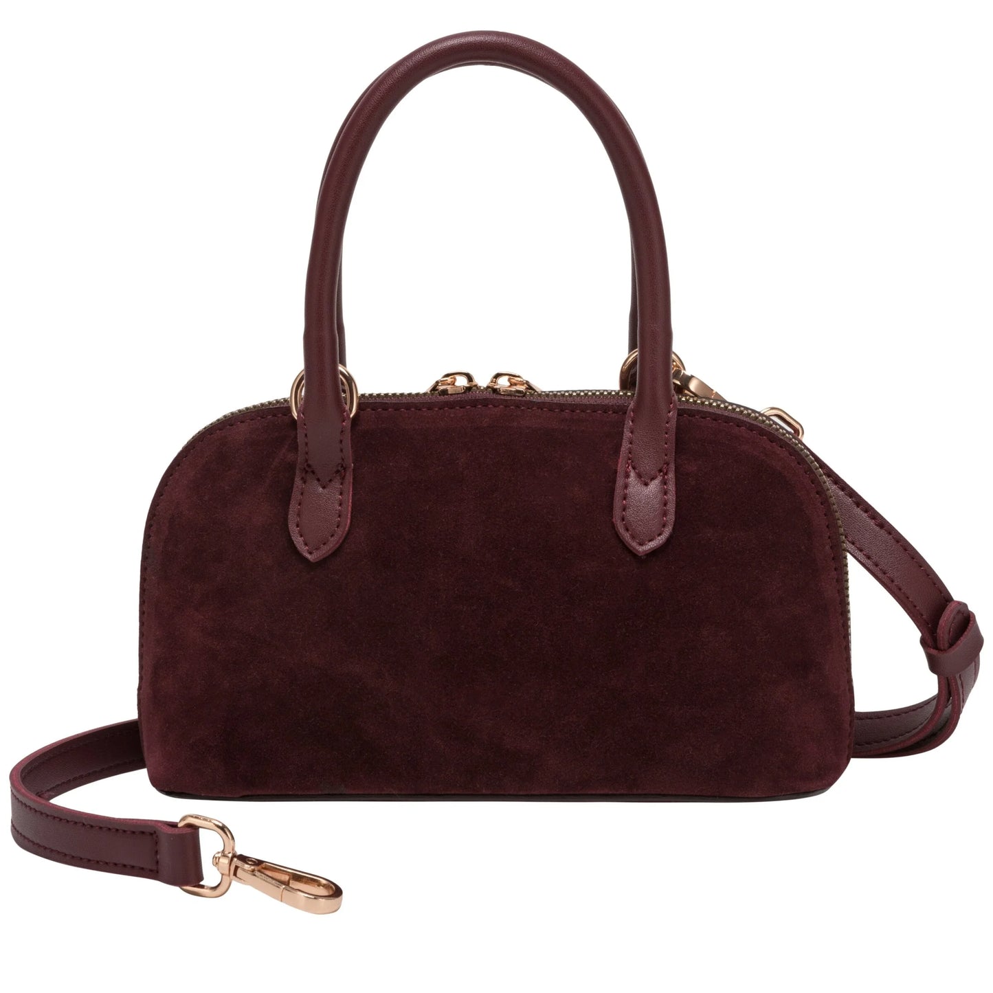 Suede Effect Mini Bowling Bag - Burgundy