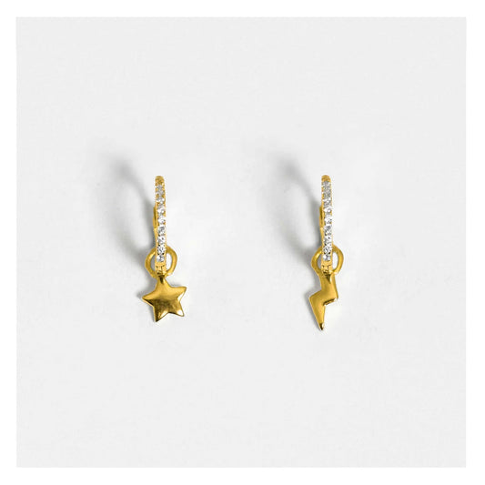 Jessie Gold Plated Lightning Bolt & Star Huggie Earrings