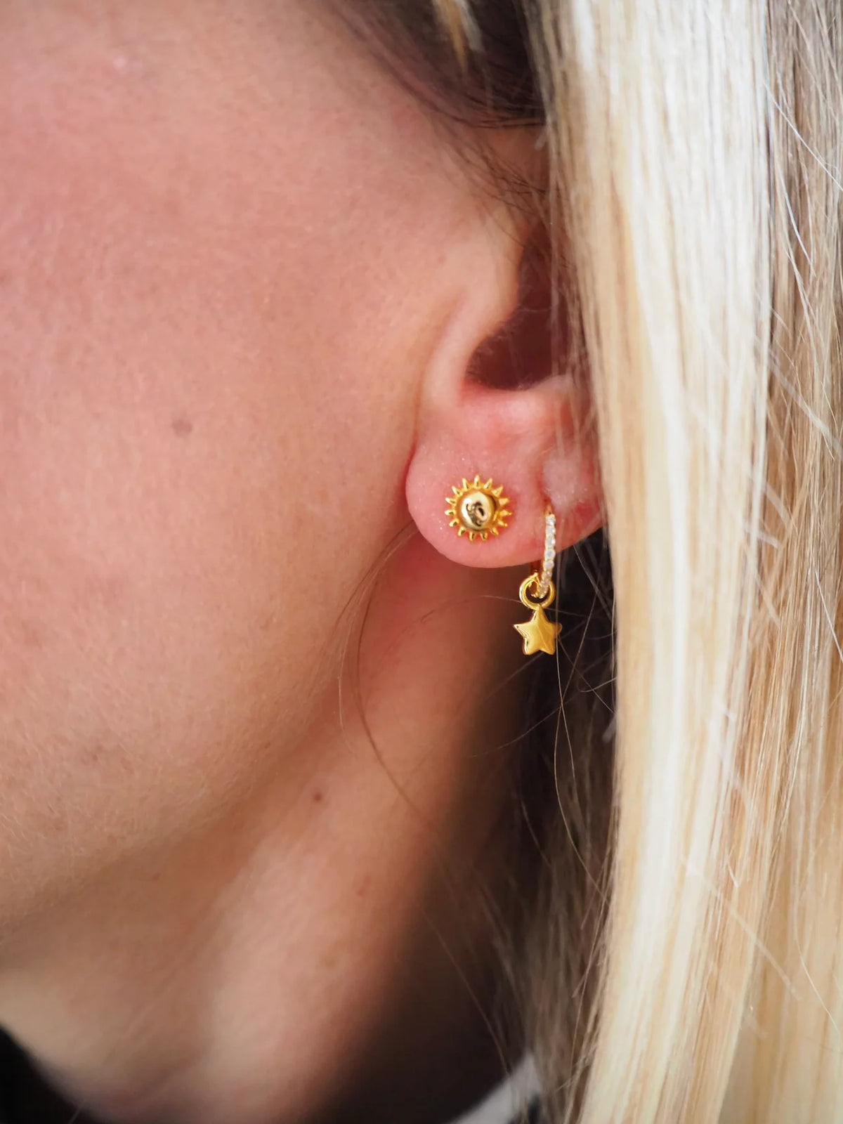 Jessie Gold Plated Lightning Bolt & Star Huggie Earrings