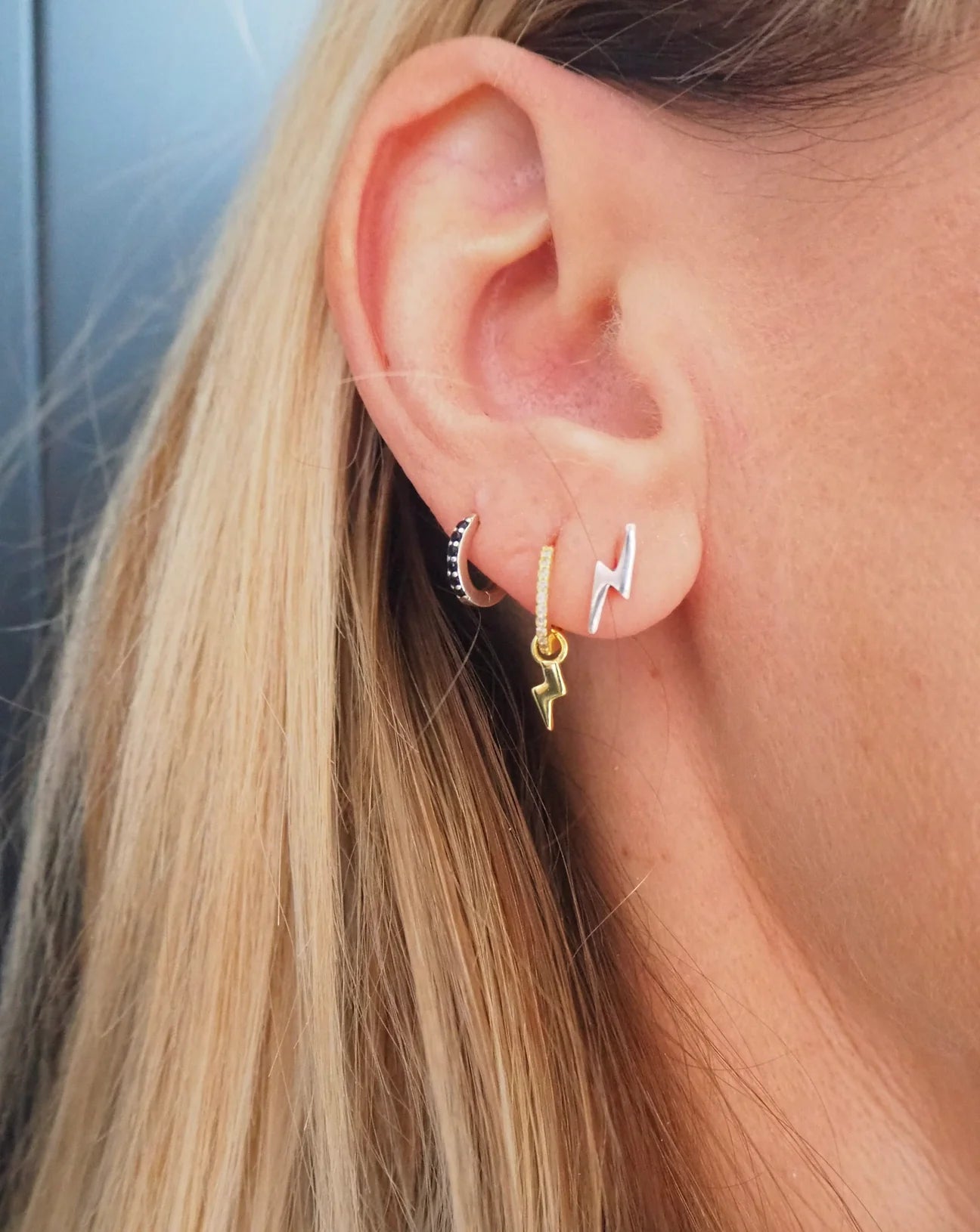 Jessie Gold Plated Lightning Bolt & Star Huggie Earrings