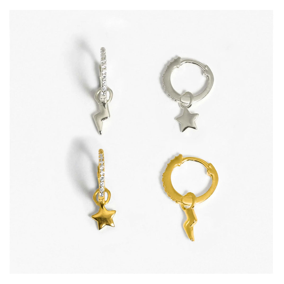 Jessie Gold Plated Lightning Bolt & Star Huggie Earrings