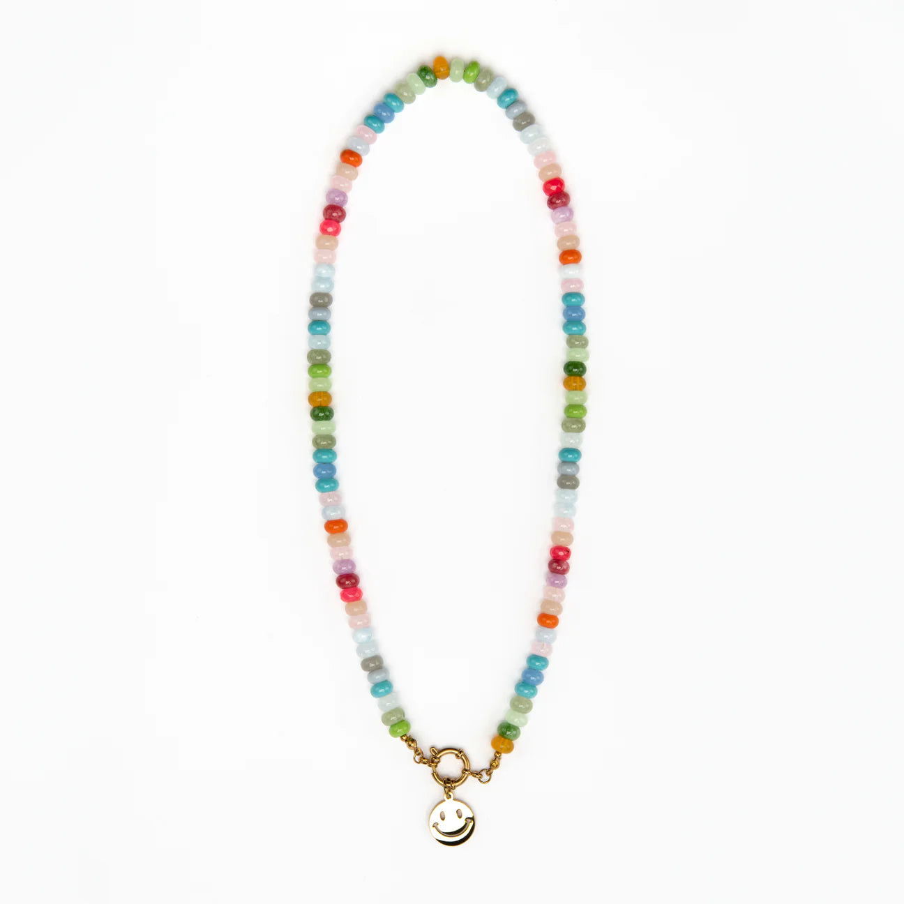 Longer Length Gold Smile Soft Pastel Candy Bead Necklace