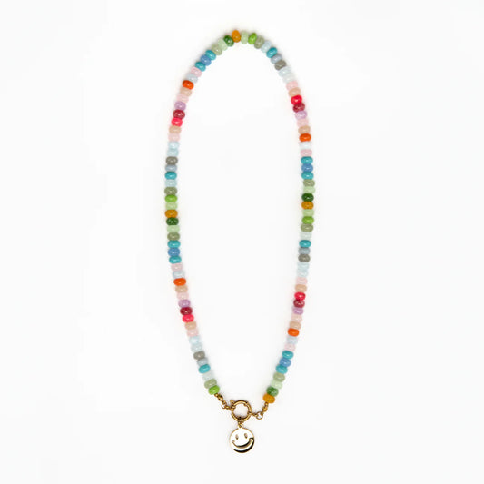 Longer Length Gold Smile Soft Pastel Candy Bead Necklace