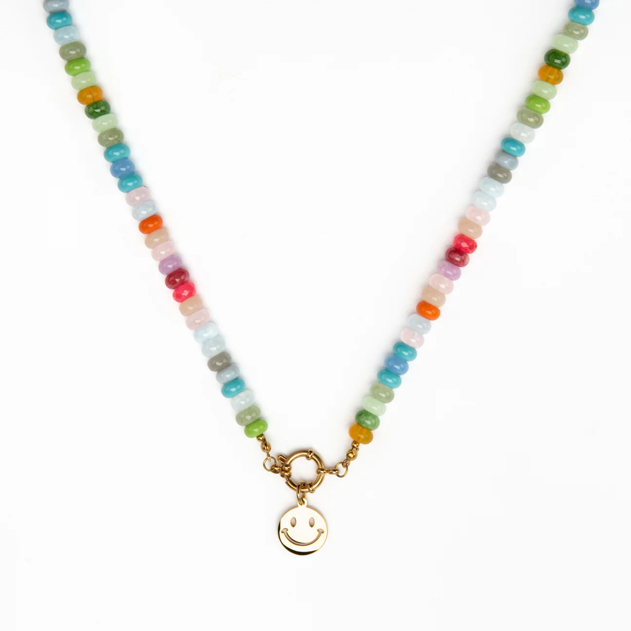 Longer Length Gold Smile Soft Pastel Candy Bead Necklace