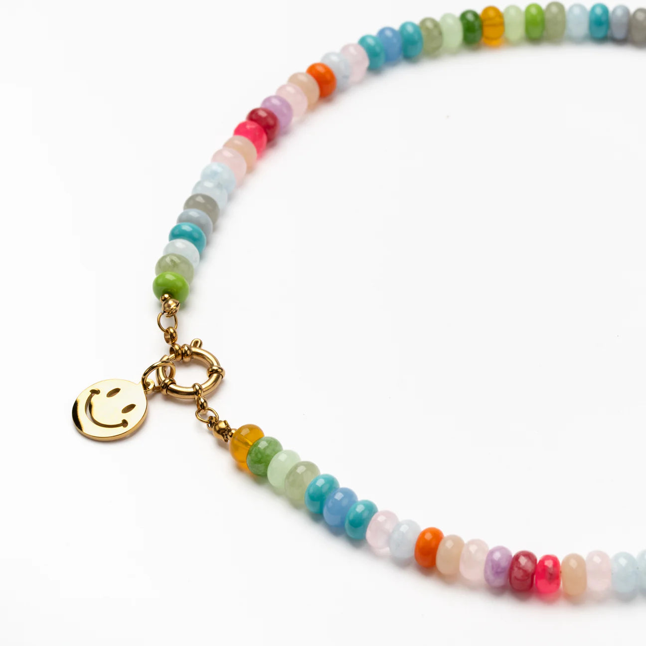 Longer Length Gold Smile Soft Pastel Candy Bead Necklace