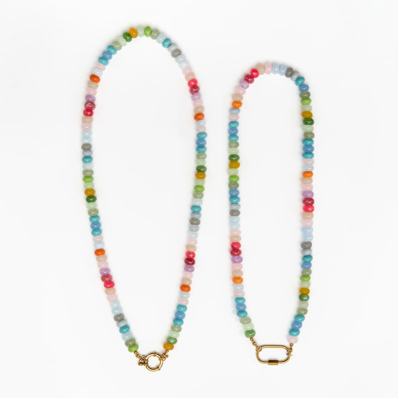 Longer Length Gold Smile Soft Pastel Candy Bead Necklace