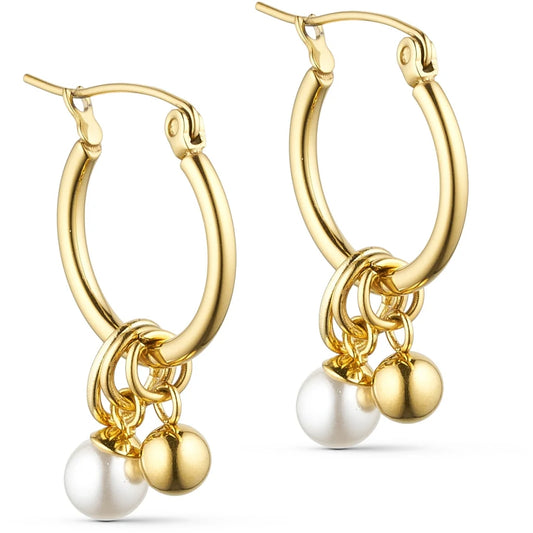 Hoop Earrings With Pearl - Gold