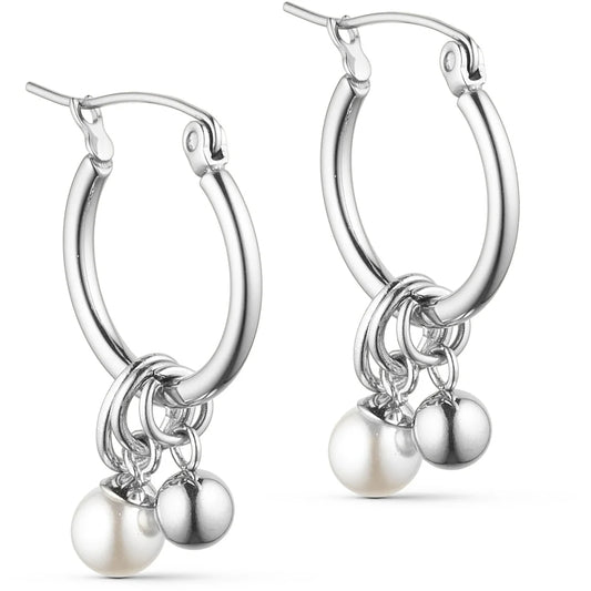 Hoop Earrings With Pearl - Silver