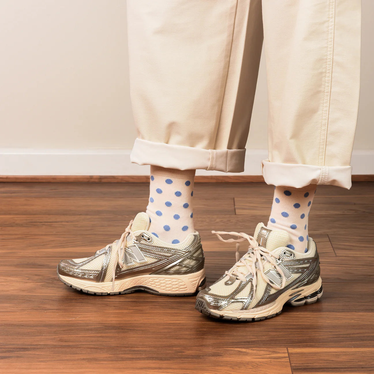 Luxe Cotton Polka Dot Socks - Ecru & Sky Blue