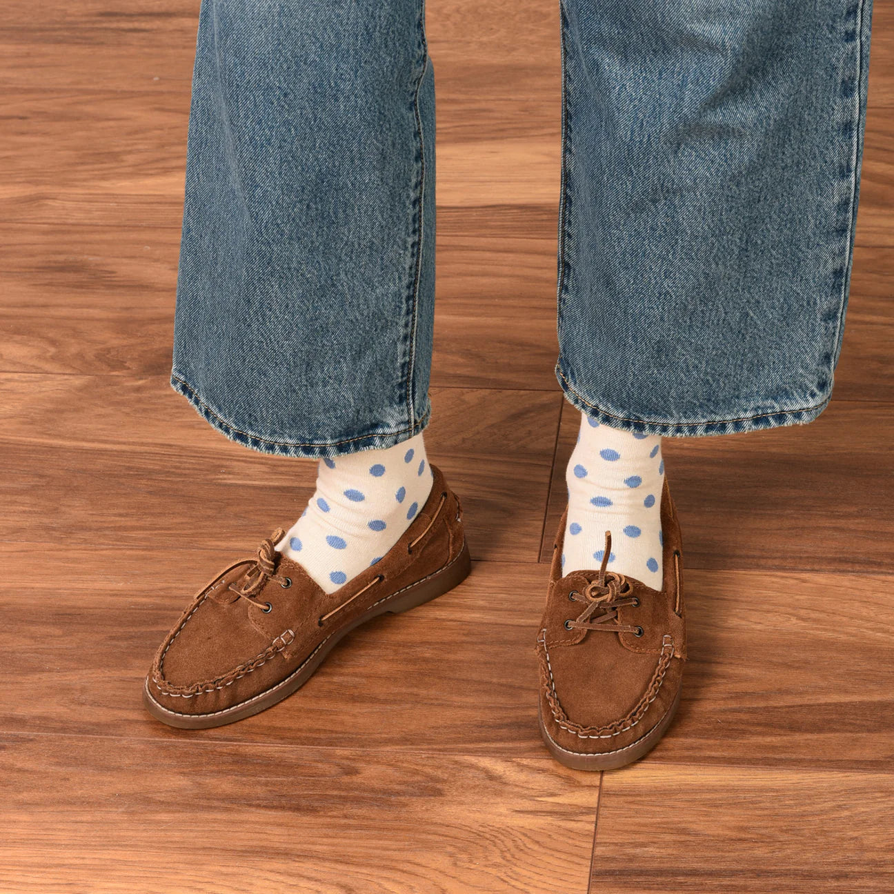 Luxe Cotton Polka Dot Socks - Ecru & Sky Blue