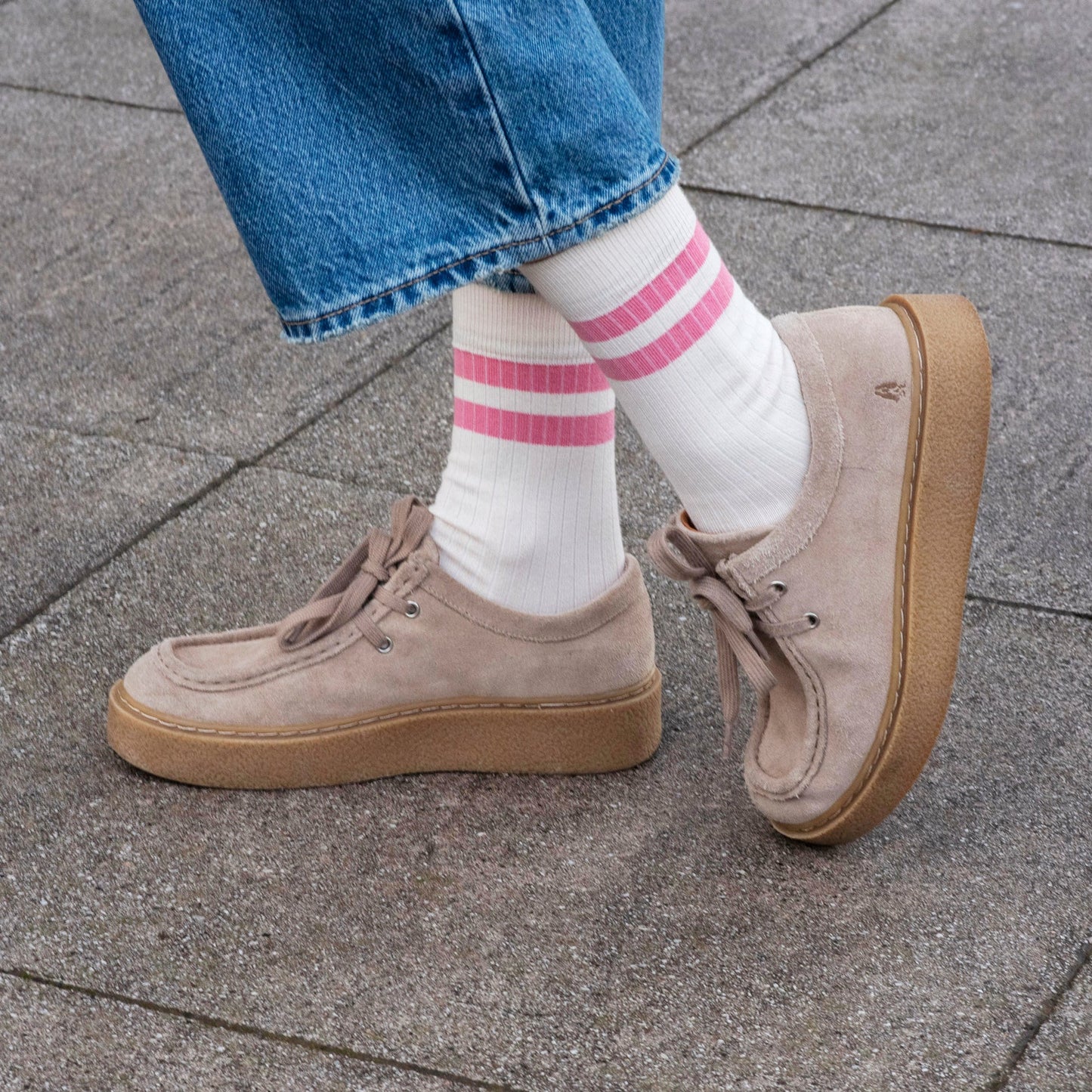 Luxe Cotton Ribbed Socks - Ecru & Rose Pink