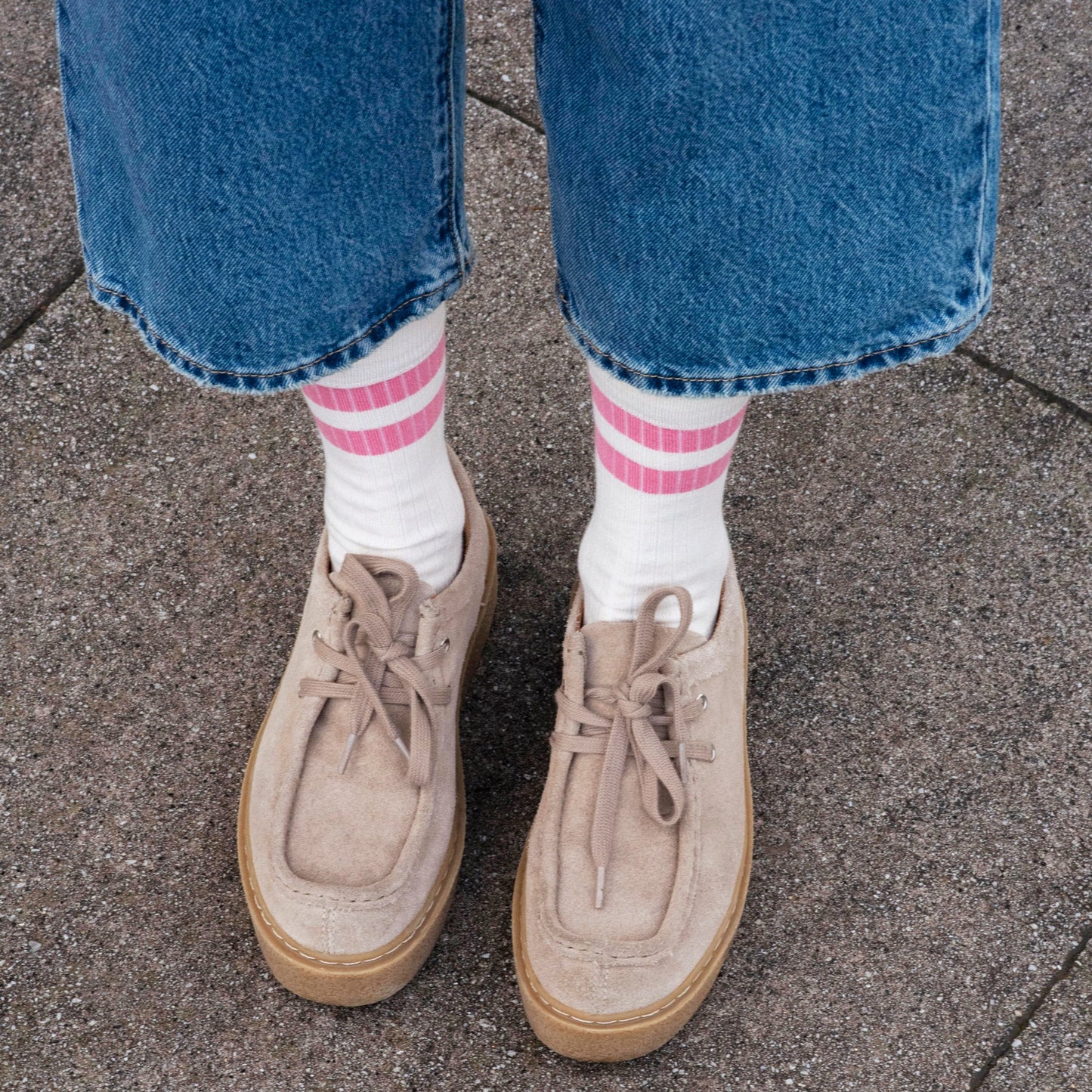 Luxe Cotton Ribbed Socks - Ecru & Rose Pink