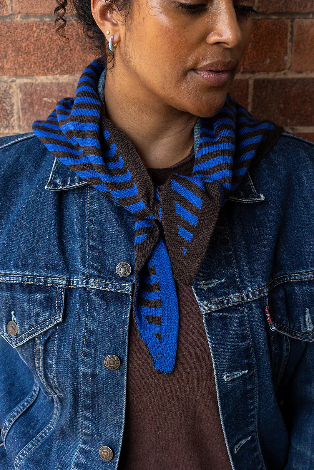 Triangle Scarf - Coffee & Bright Blue